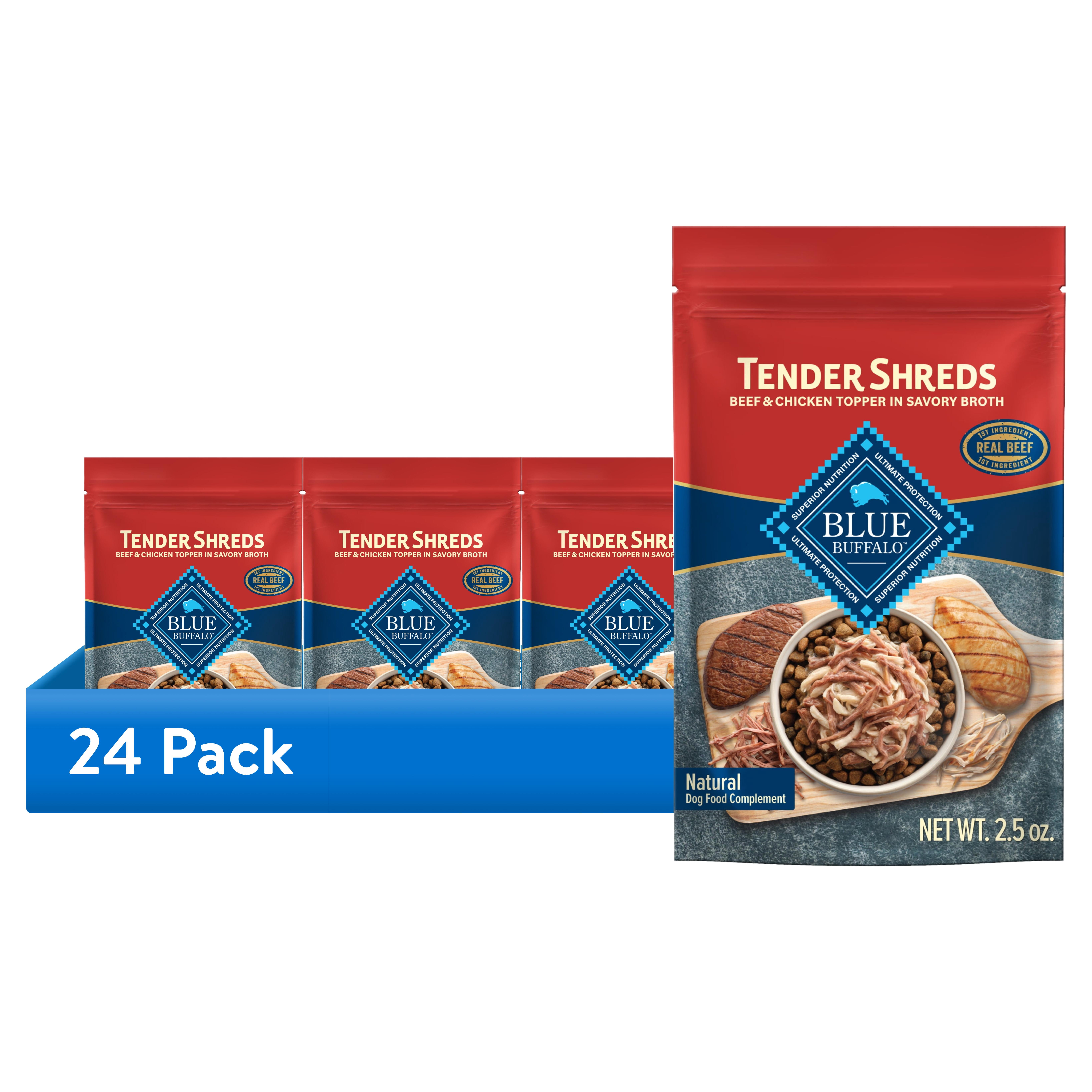 (24 pack) Blue Buffalo Tender Shreds Toppers, Dog Food, Beef & Chicken, 2.5oz. Pouch