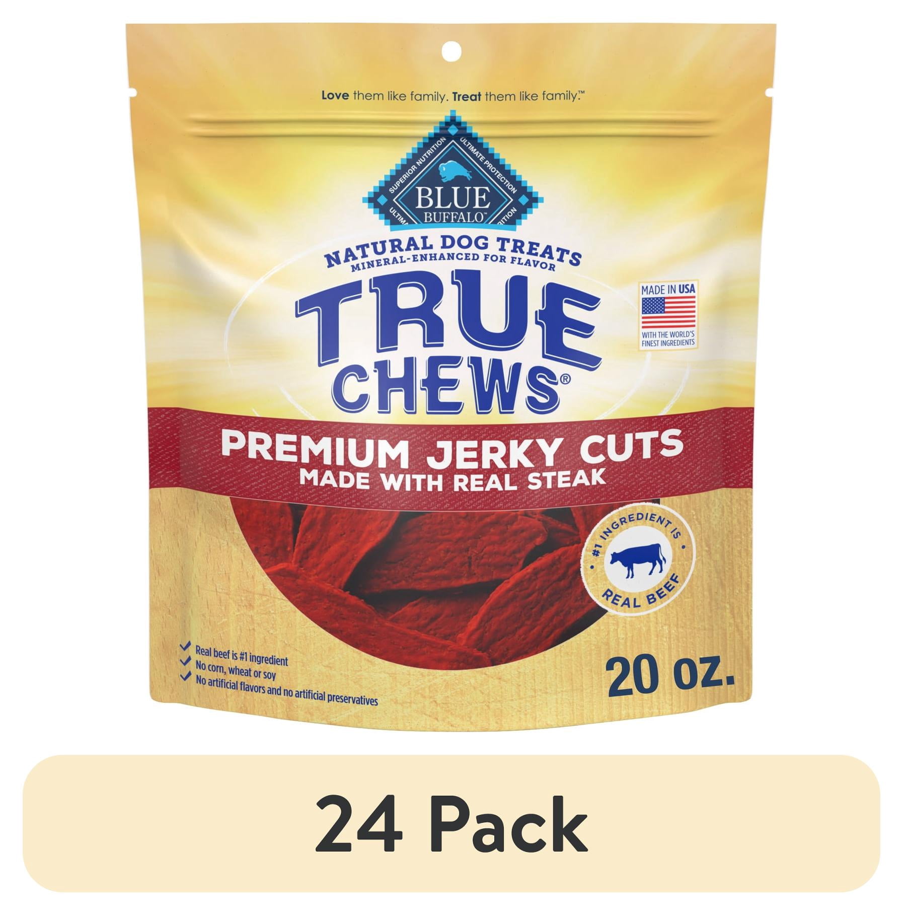 (24 pack) Blue Buffalo True Chews Premium Jerky Cuts Chicken-Free Natural Dog Treats, Steak, 20oz.