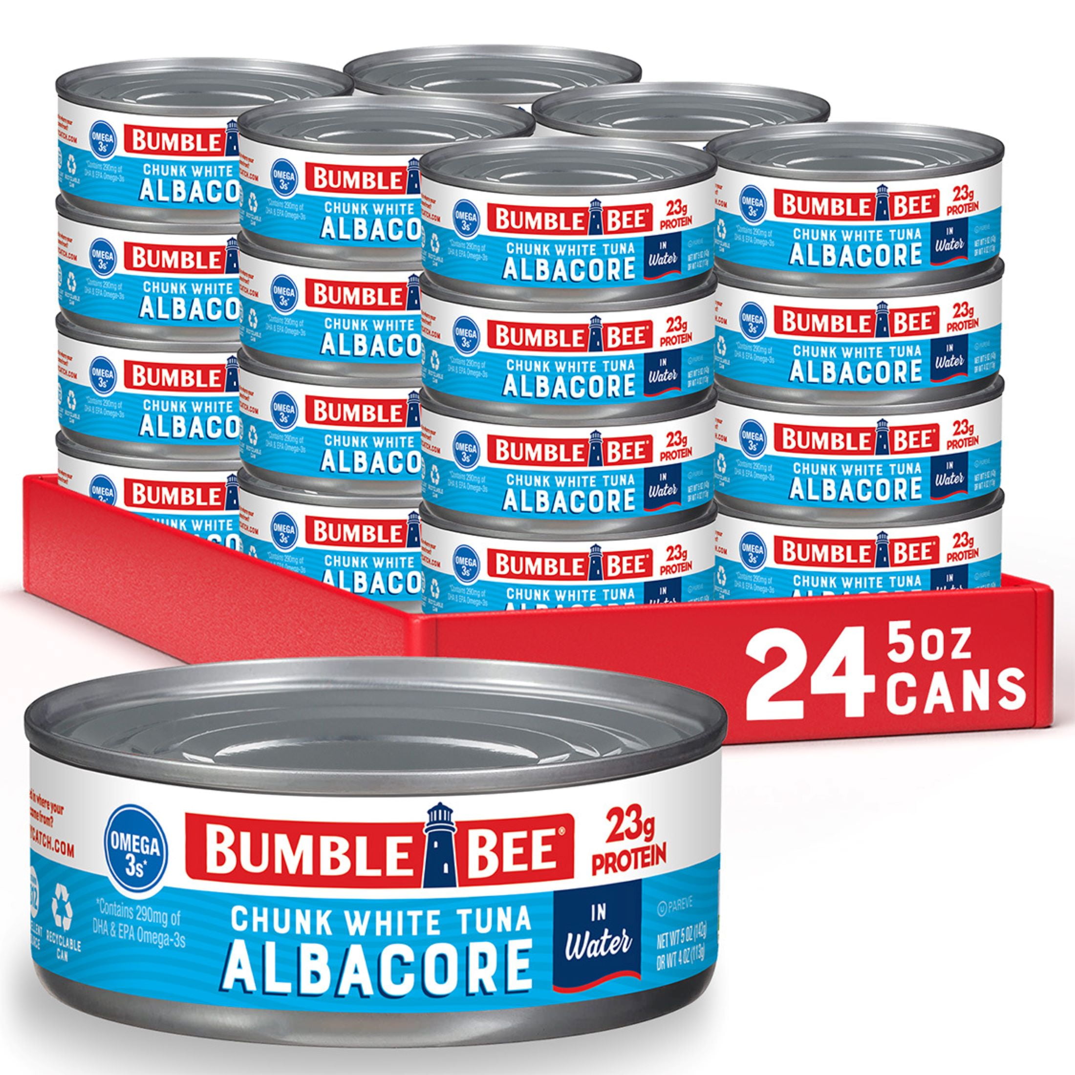 (24 pack) Bumble Bee Chunk White Albacore Tuna in Water, Wild Caught, Gluten Free, 23g Protein per Serving, Shelf Stable Can, 5 oz