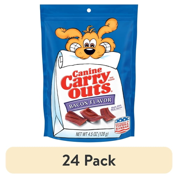 (24 pack) Canine Carry Outs Bacon Flavor Dog Treats, 4.5 oz Bag