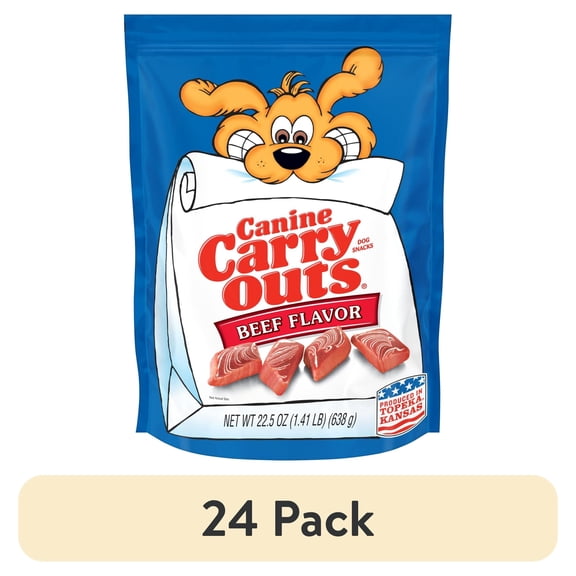 (24 pack) Canine Carry Outs Beef Flavor Dog Treats, 22.5 oz Bag