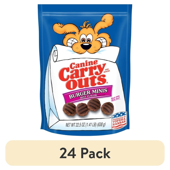 (24 pack) Canine Carry Outs Burger Minis Beef Flavor Dog Treats, 22.5oz Bag