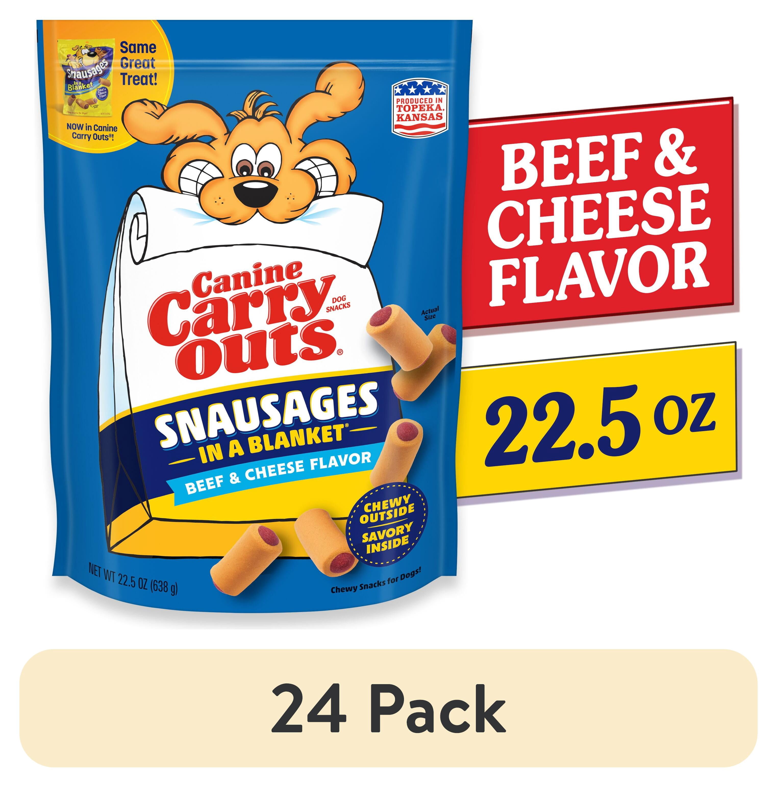 (24 pack) Canine Carry Outs Snausages in a Blanket Chewy Dog Treats, Beef & Cheese Flavor, 22.5 Ounces