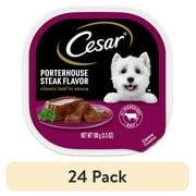 (24 pack) Cesar Classic Loaf In Sauce Porterhouse Steak Wet Dog Food, 3.5 Oz Tray