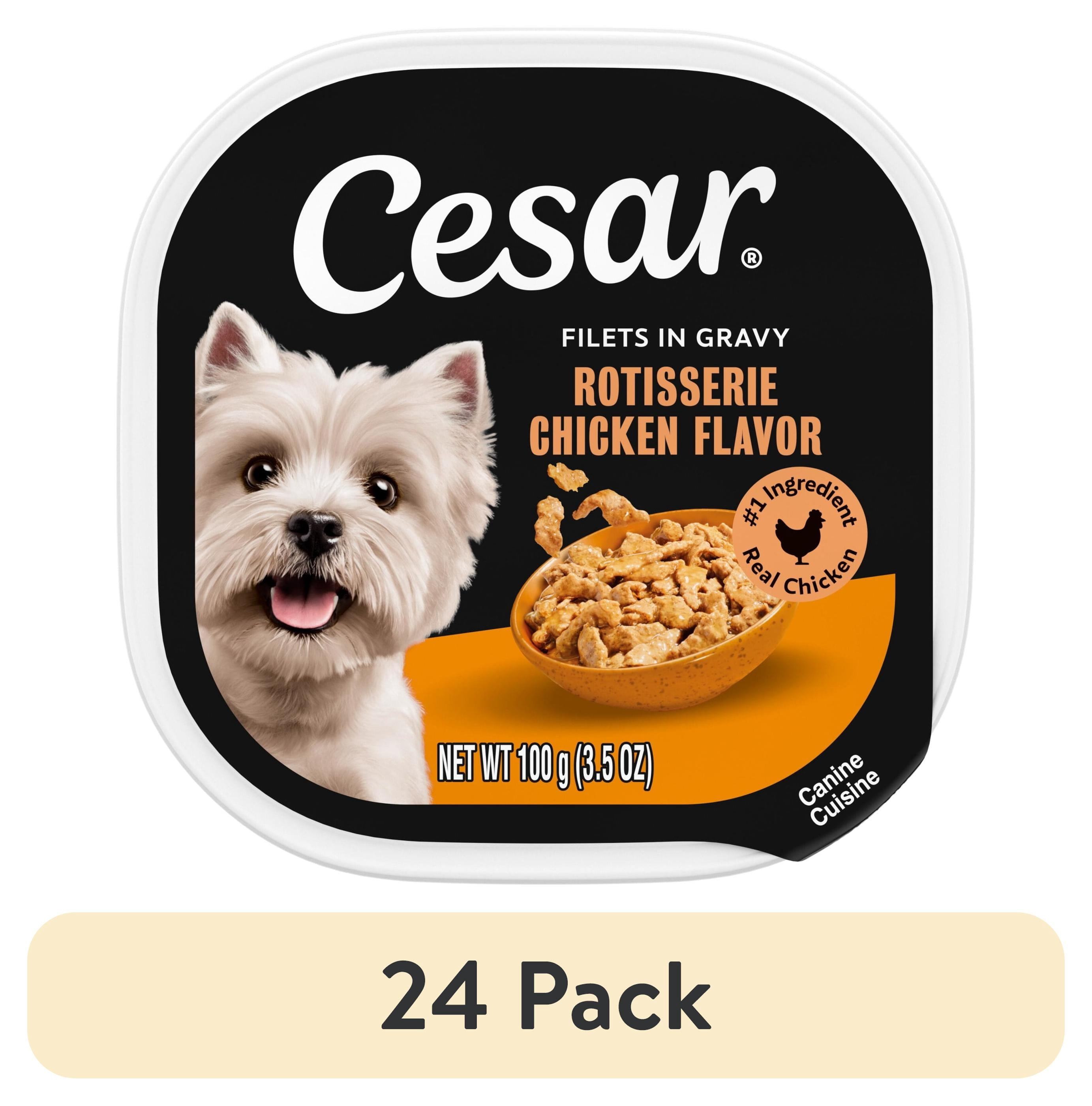 (24 pack) Cesar Filets in Gravy Wet Dog Food, Rotisserie Chicken Flavor, 3.5 oz. Trays, Pack of 24