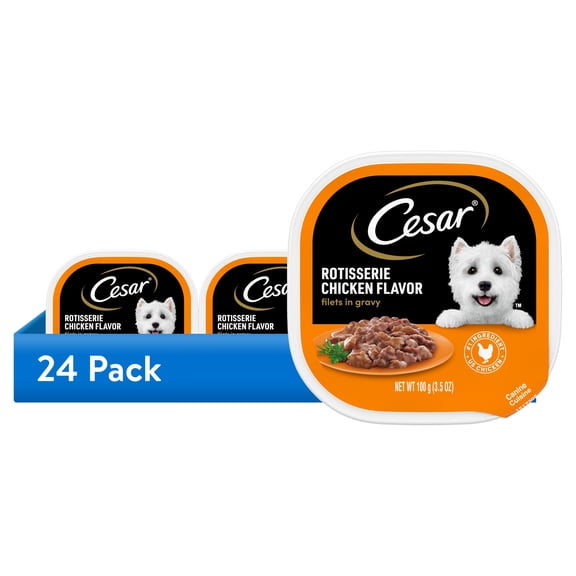 (24 pack) Cesar Filets in Gravy Wet Dog Food, Rotisserie Chicken Flavor, 3.5 oz. Trays, Pack of 24
