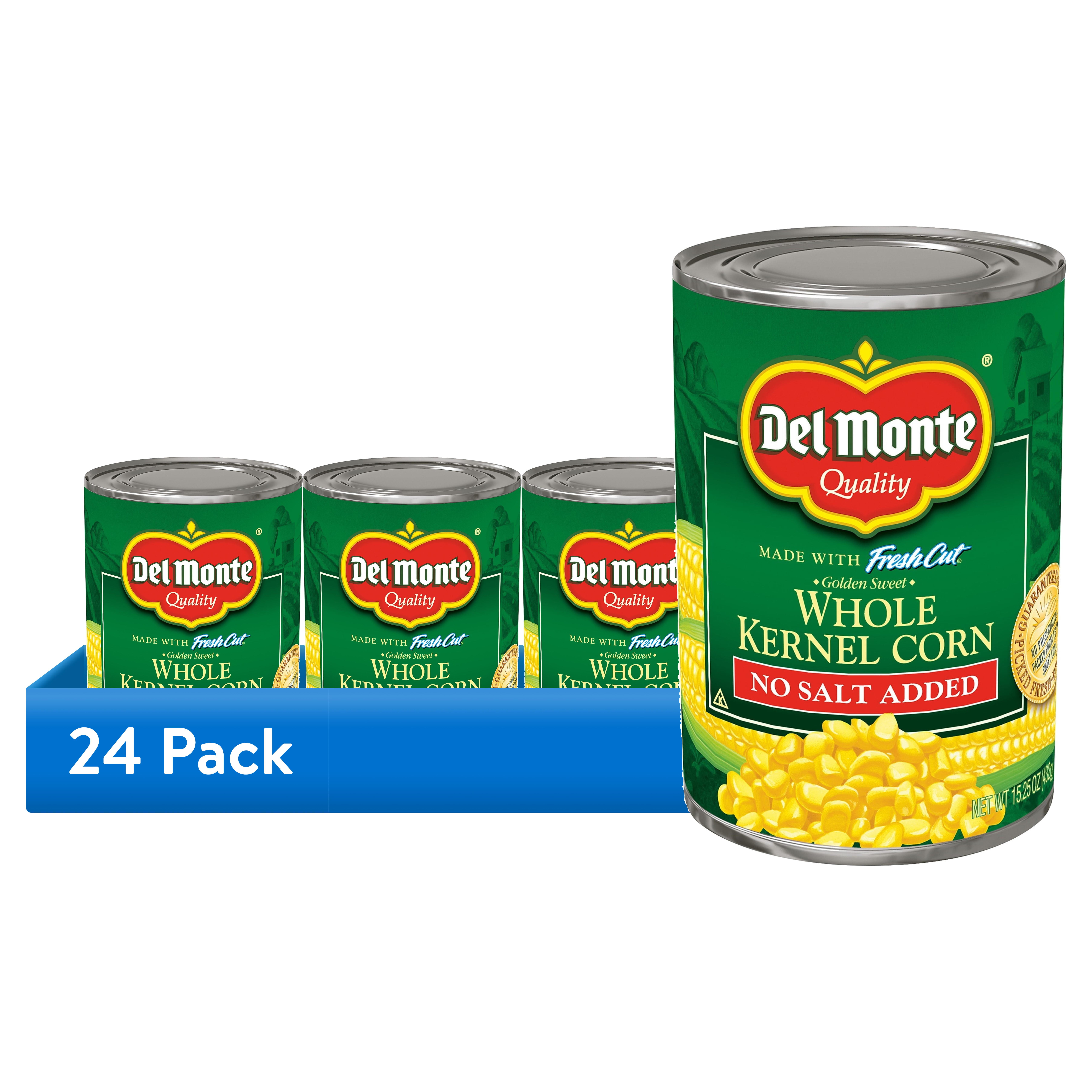 (24 pack) Del Monte No Salt Added Golden Sweet Whole Kernel Corn, 15.25 oz Can, Canned Vegetables