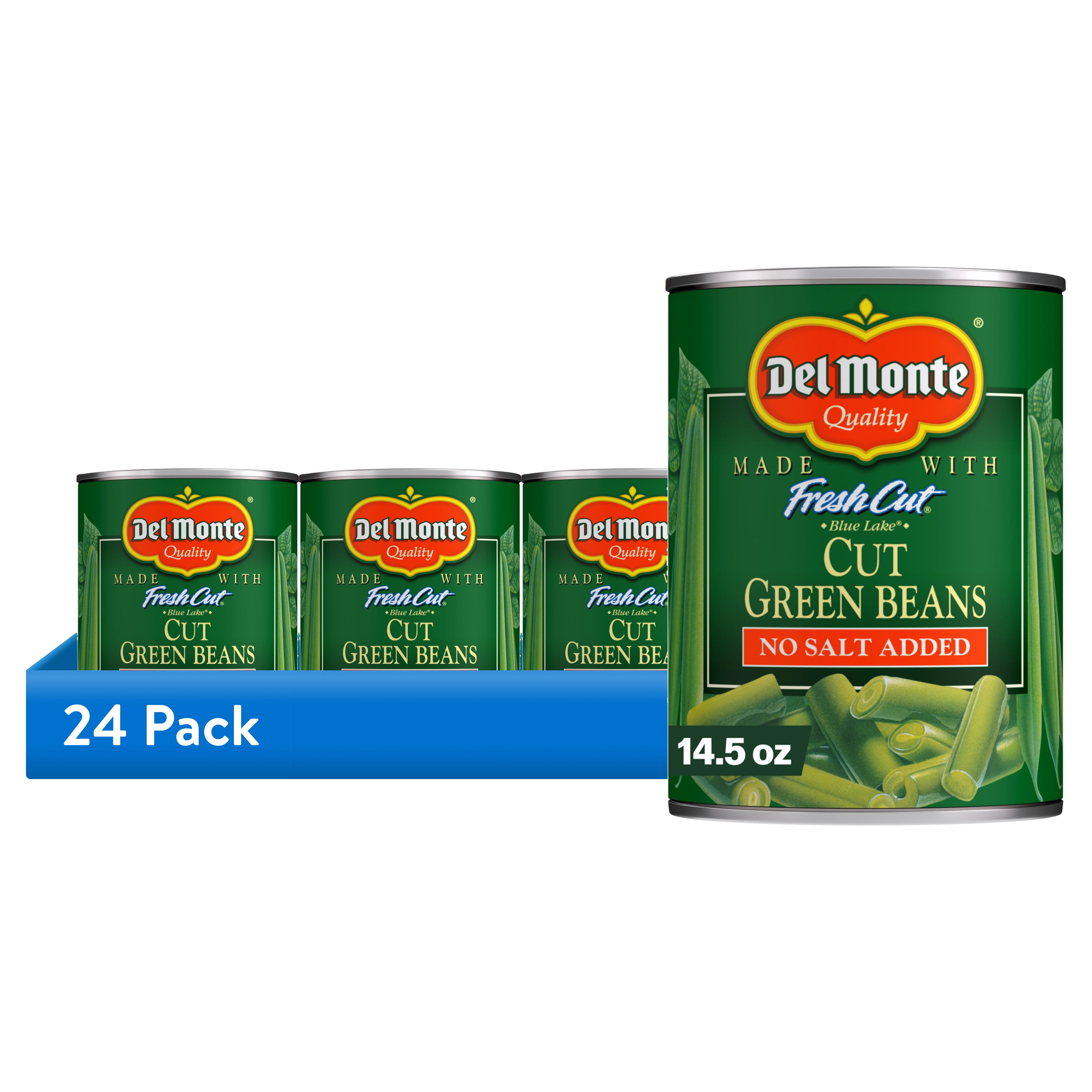 (24 pack) Del Monte No Salt Added Cut Green Beans, Canned Vegetables, 14.5 oz Can