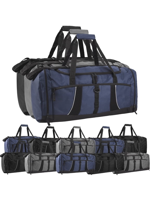 24 pack Extra Large 26 Inch 79 Liter Duffel Bags 48 Inch Shoulder Strap, Reflective Piping for Travel, Gym, Sports, Track, Field in Assorted Colors
