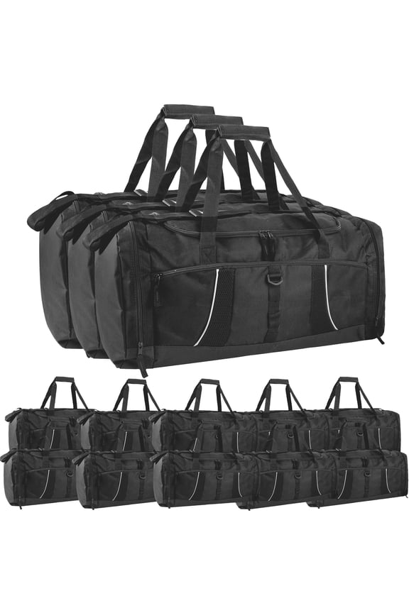 24 pack Extra Large 26 Inch 79 Liter Duffel Bags 48 Inch Shoulder Strap, Reflective Piping for Travel, Gym, Sports, Track, Field in Black