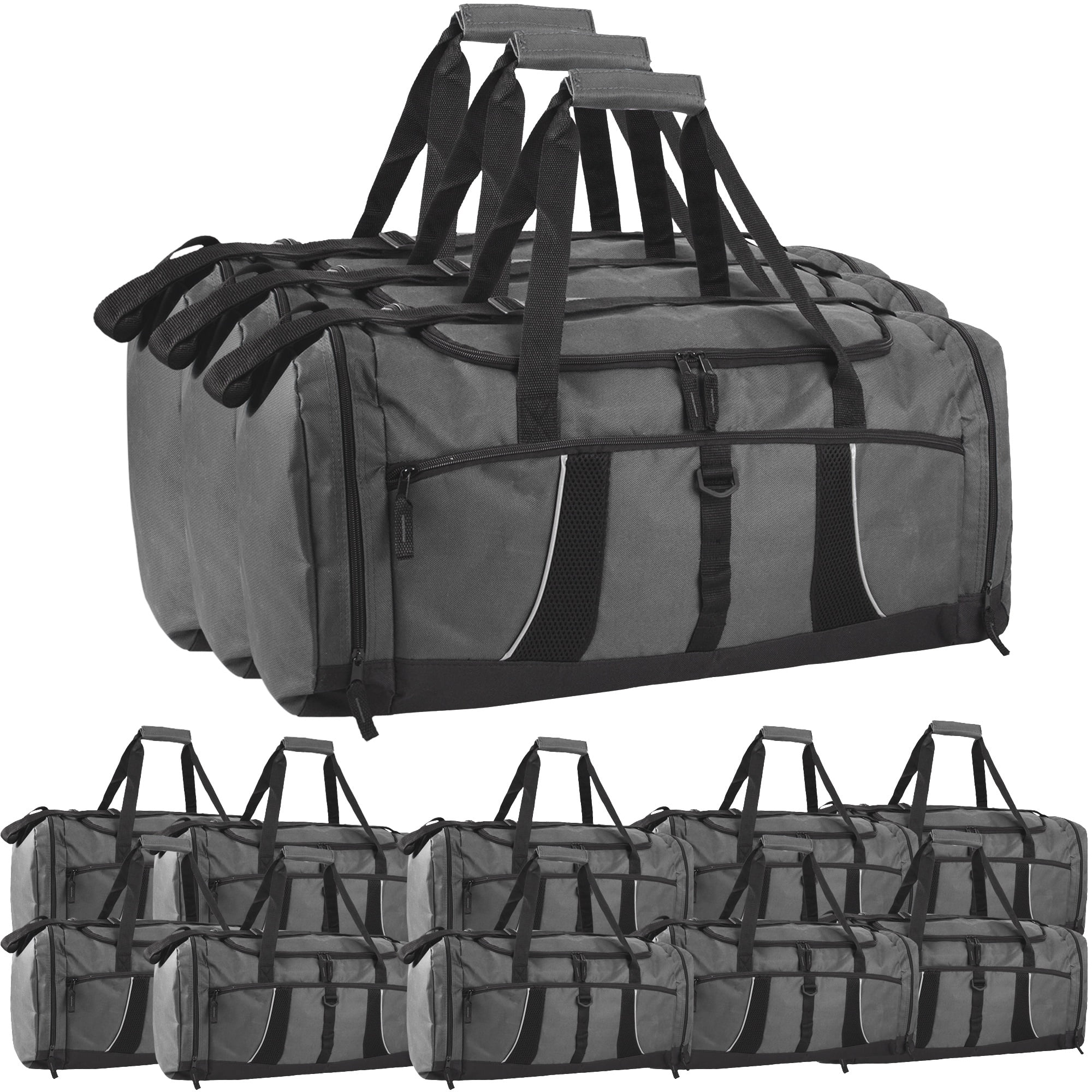 24 pack Extra Large 26 Inch 79 Liter Duffel Bags 48 Inch Shoulder Strap, Reflective Piping for Travel, Gym, Sports, Track, Field in Gray
