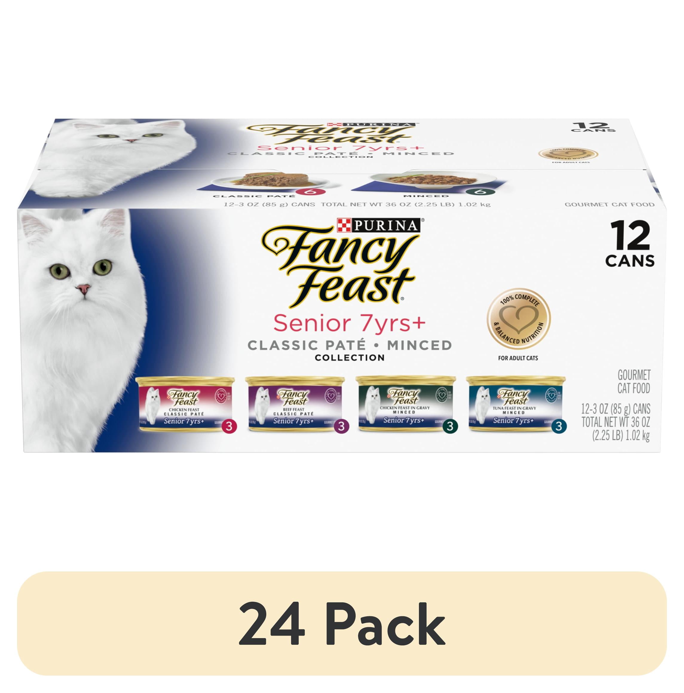 (24 pack) Fancy Feast High Protein Senior Wet Cat Food Variety Pack, Senior 7+ Chicken, Beef & Tuna Feasts, 3 oz Can