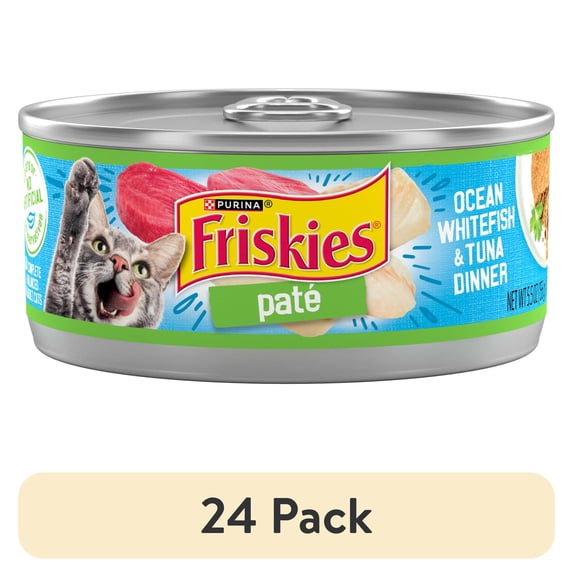 (24 pack) Purina Friskies Pate, Ocean Whitefish and Tuna Dinner, Wet Cat Food, 5.5 oz. Can