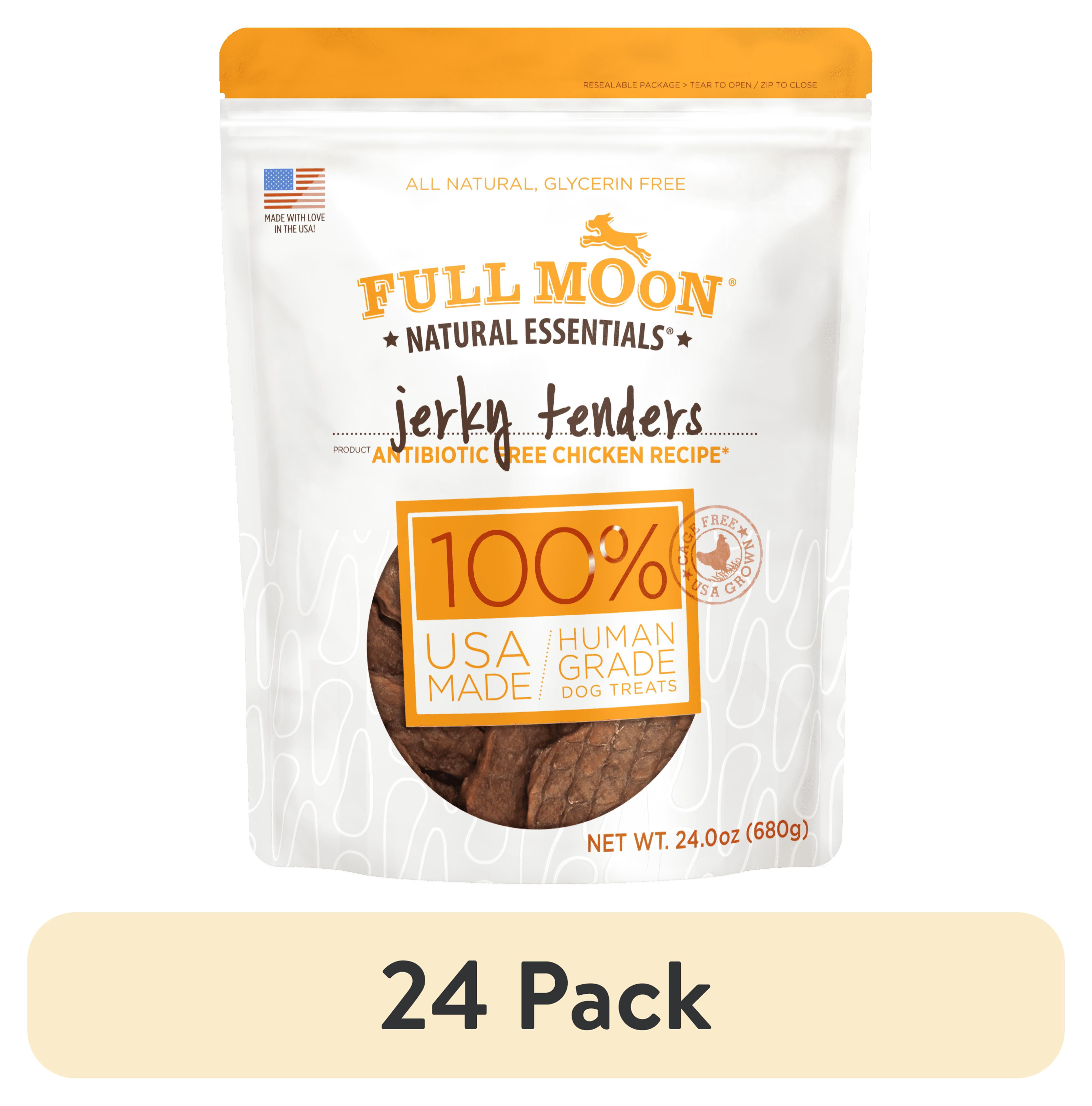 (24 pack) Full Moon All Natural Human Grade Dog Treats, Essential Chicken Jerky Tenders, 24 Ounce