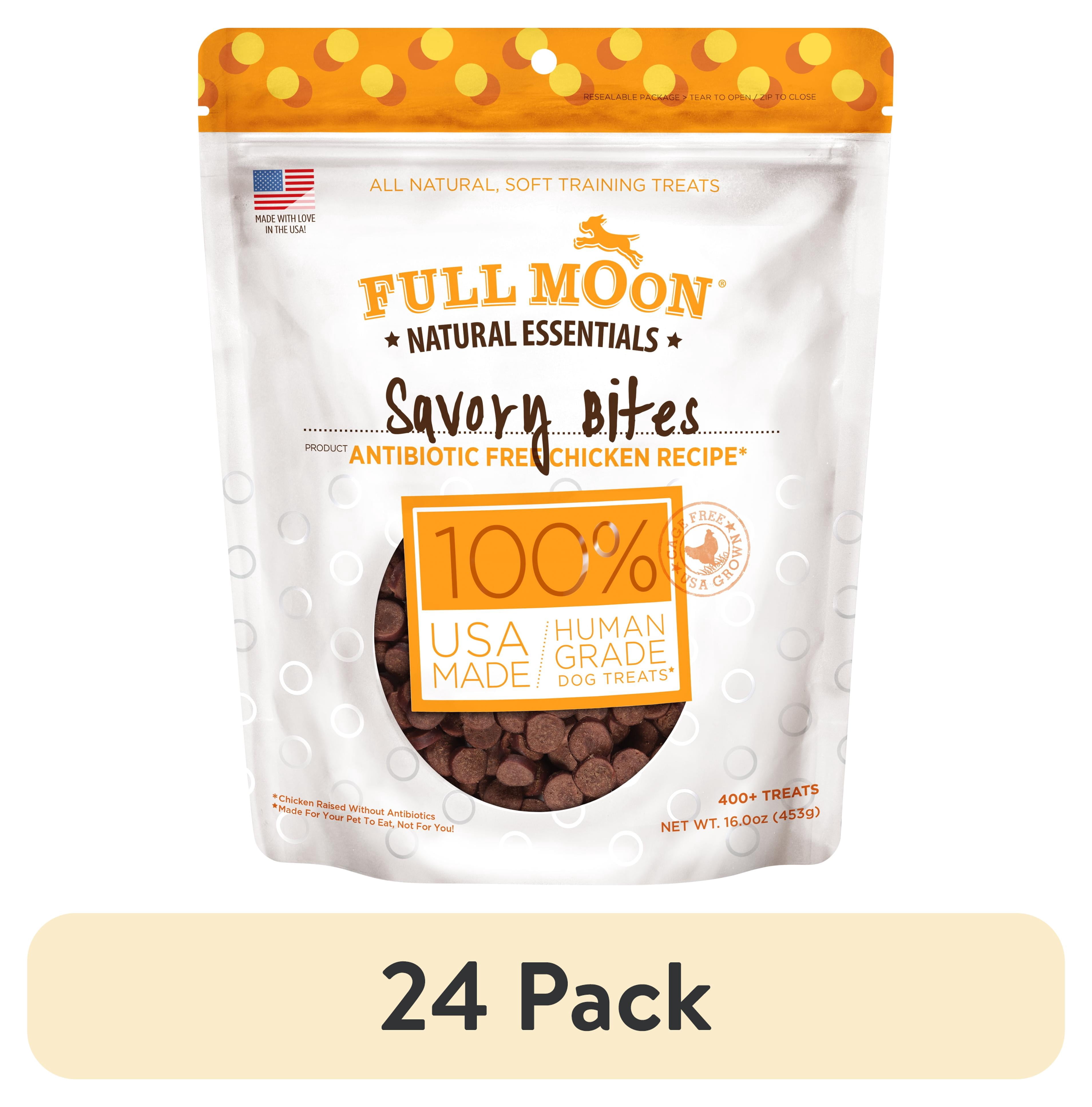 (24 pack) Full Moon All Natural Human Grade Dog Treats, Essential Chicken Savory Bites, 16 Ounce