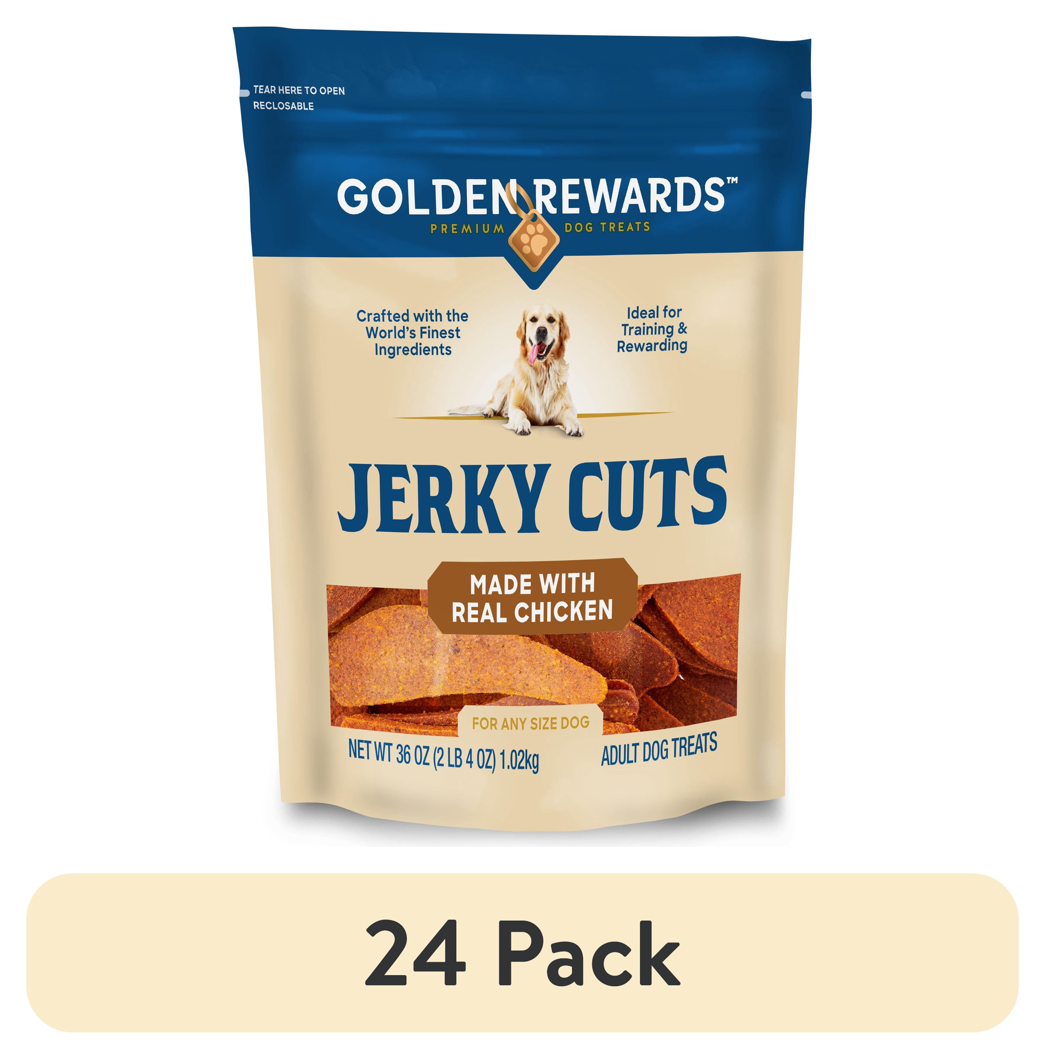 (24 pack) Golden Rewards Adult Dog Dry Jerky Cut Treats with Real Chicken, 36 oz Bag