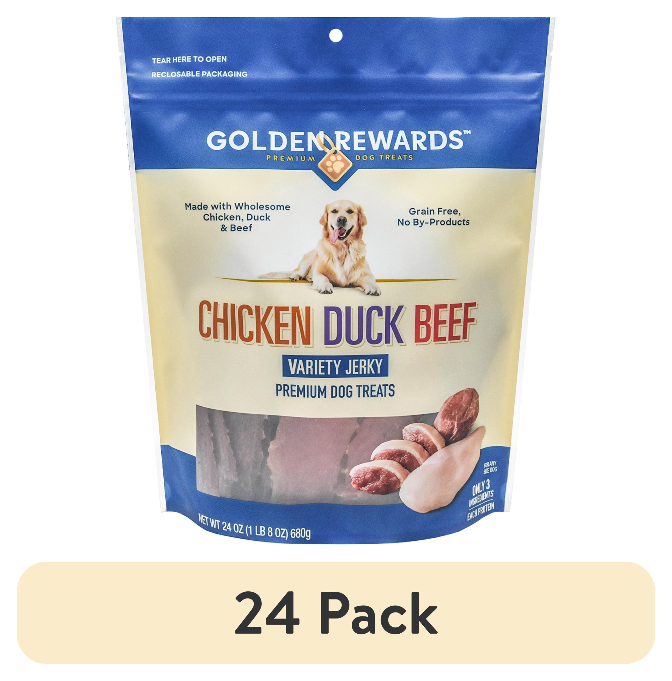 (24 pack) Golden Rewards Chicken, Duck and Beef Premium Variety Dry Jerky Treats for Dogs, 24 oz