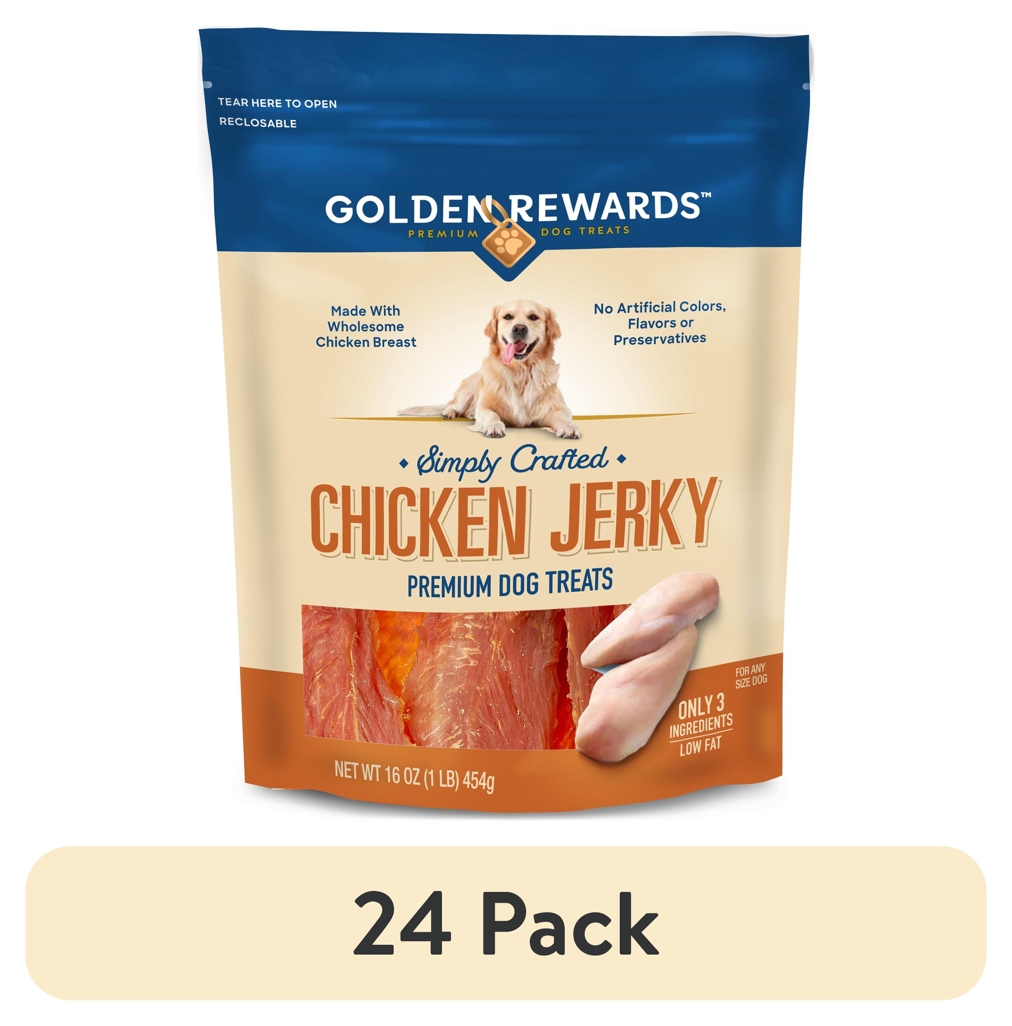 (24 pack) Golden Rewards Chicken Flavor Premium Dry Jerky Treats for All Dogs, 16 oz