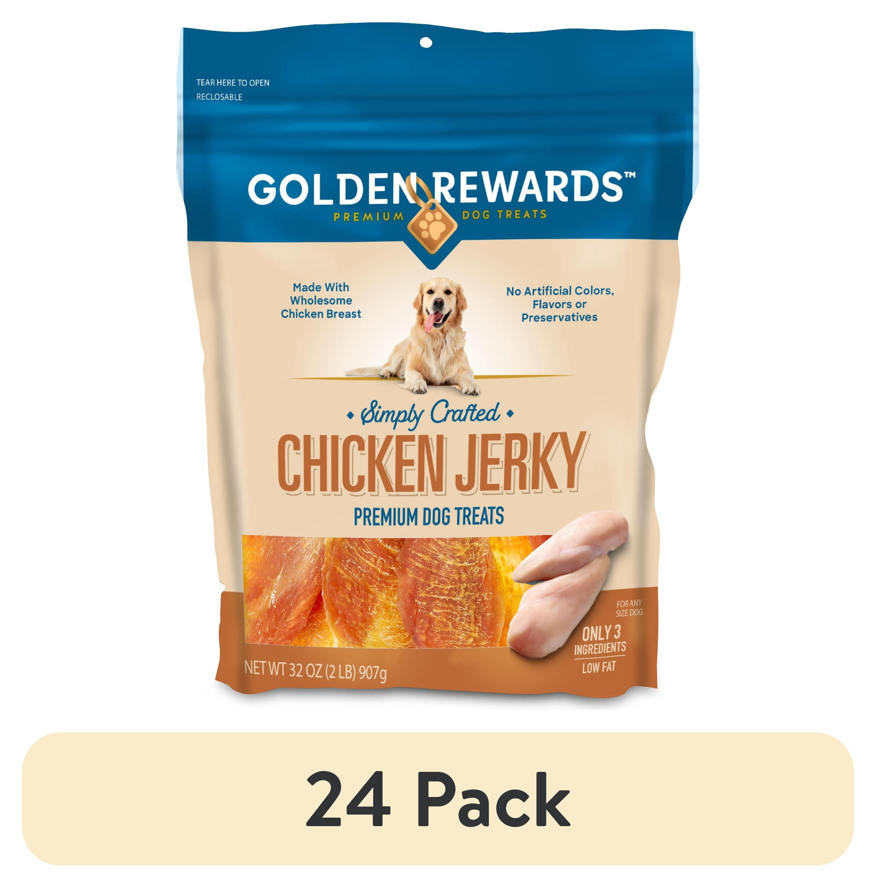 (24 pack) Golden Rewards Chicken Flavor Premium Dry Jerky Treats for All Dogs, 32 oz