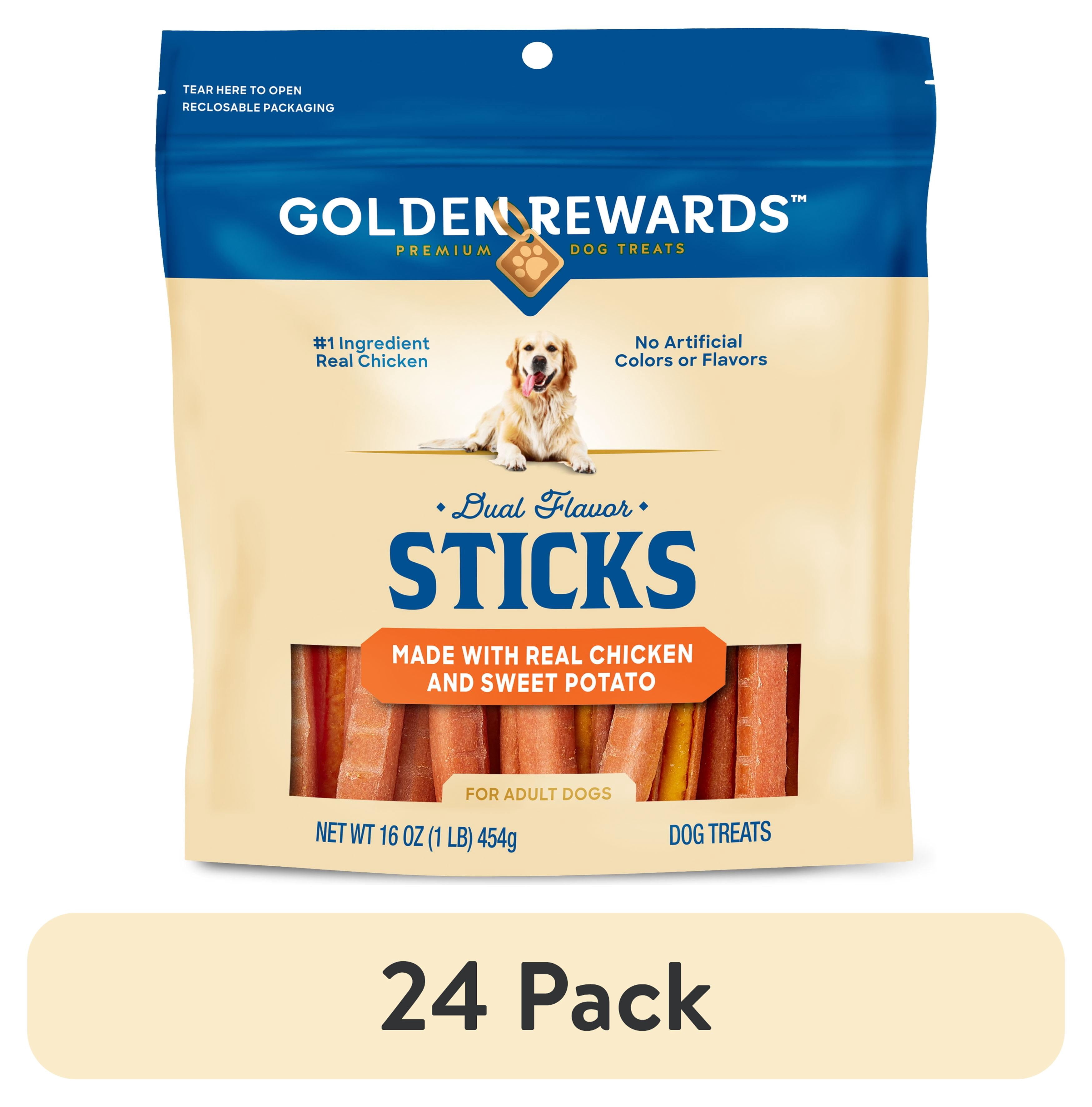 (24 pack) Golden Rewards Chicken and Sweet Potato Dual Flavor Treat Sticks for Dogs, 16 oz Bag