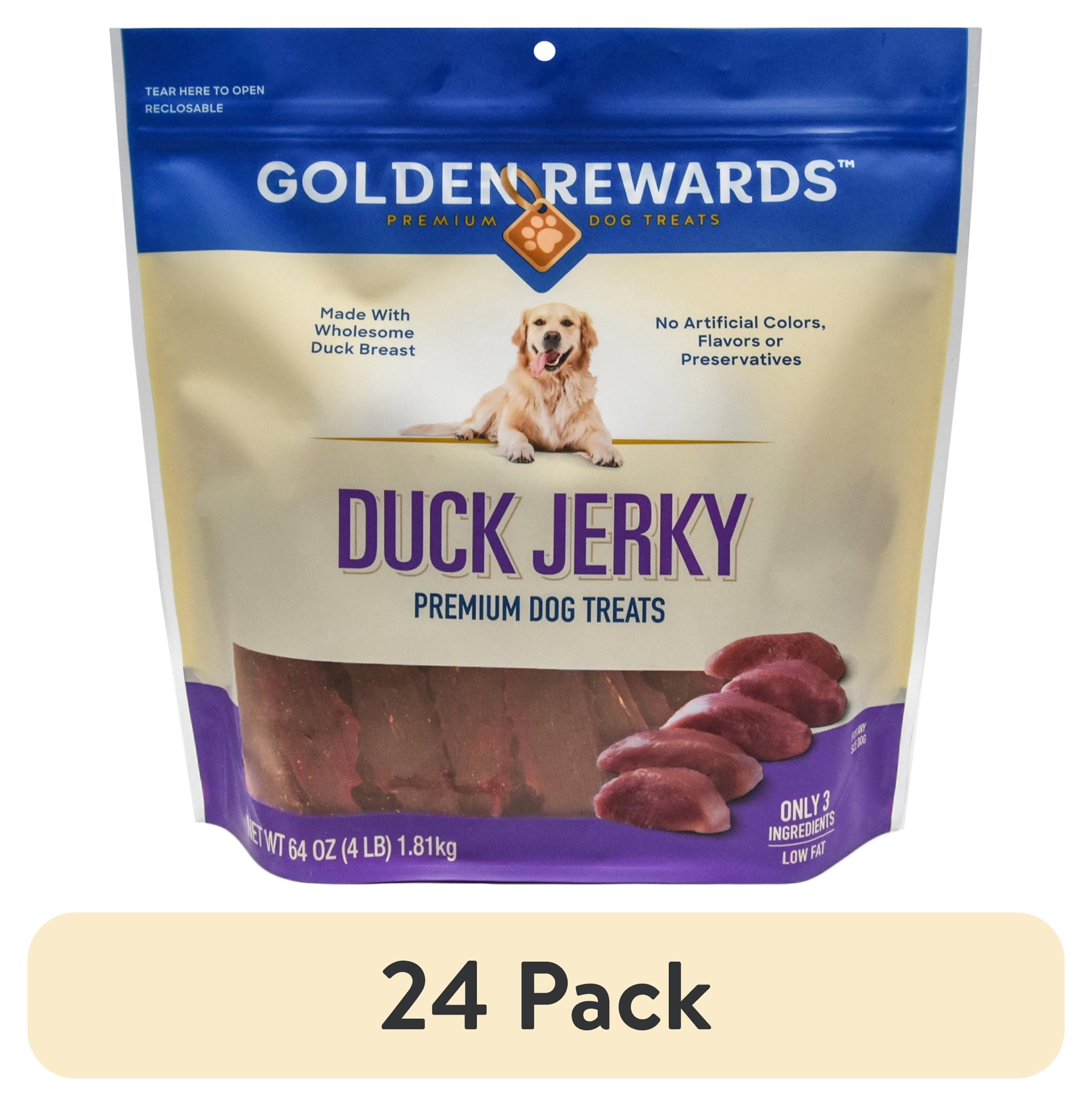 (24 pack) Golden Rewards Duck Flavor Premium Dry Jerky Treats for All Dogs, 64 oz