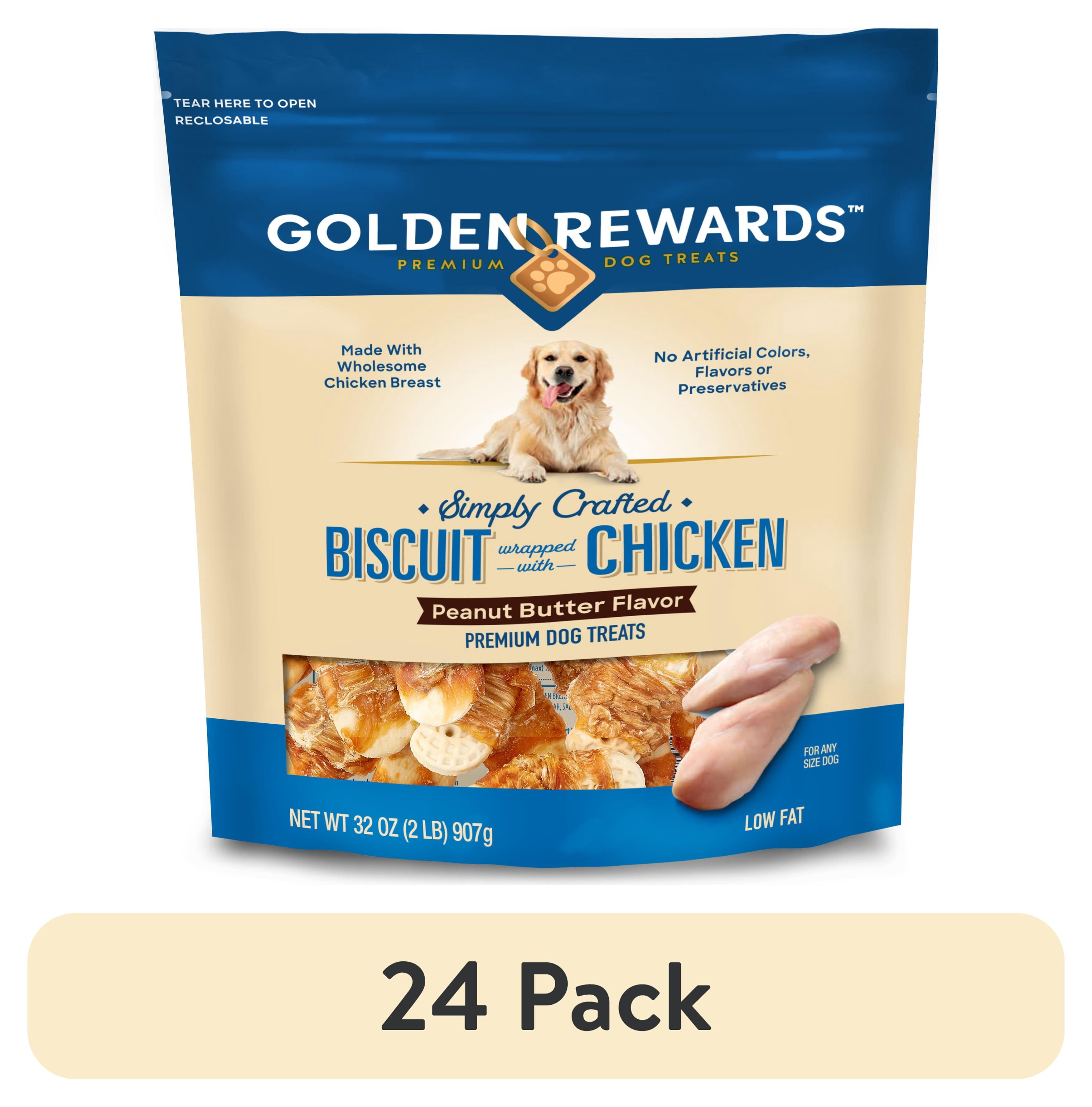 (24 pack) Golden Rewards Peanut Butter Flavor Biscuit Wrapped with Chicken Dry Biscuit Treats for Dogs, 32 oz