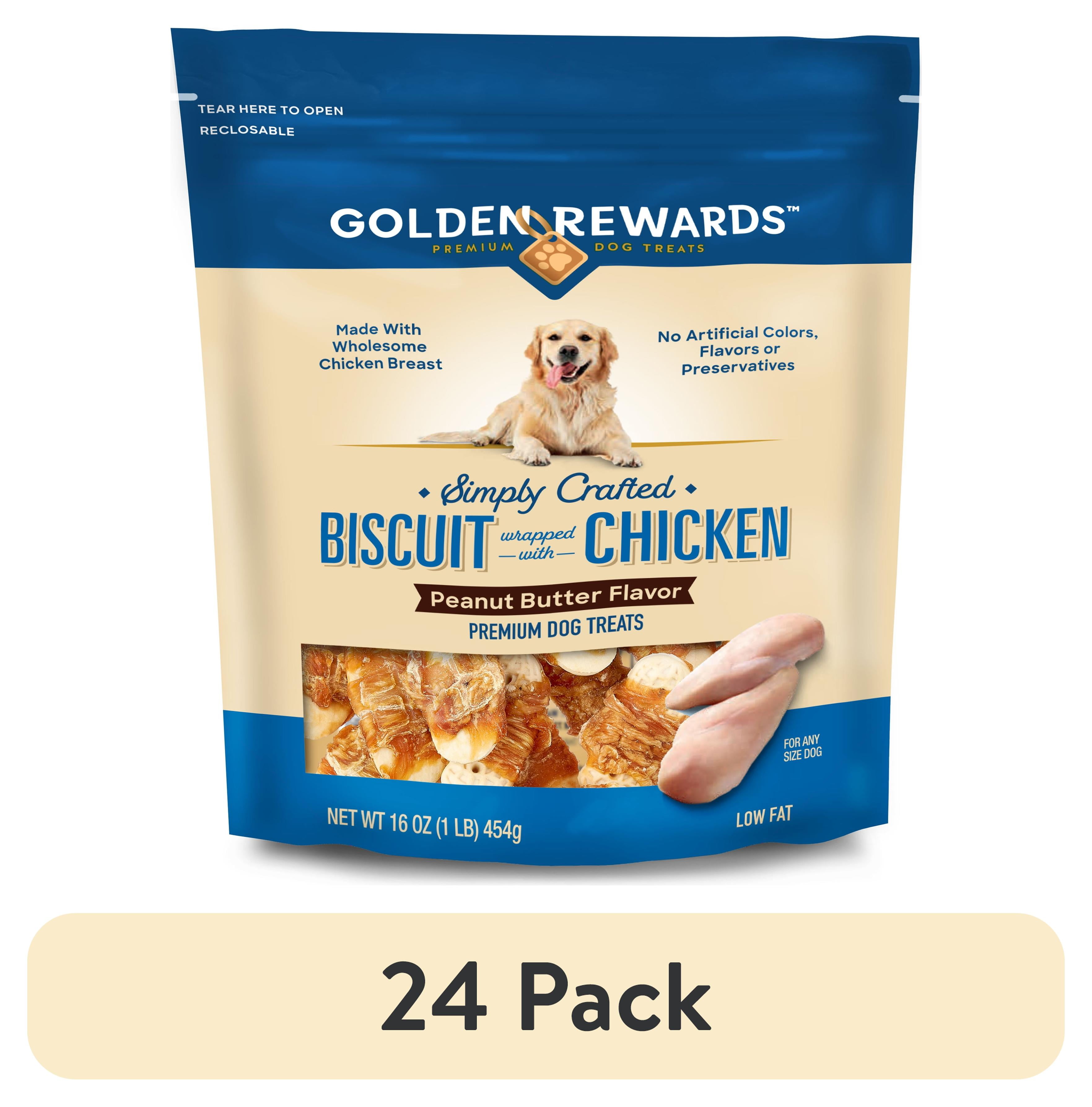 (24 pack) Golden Rewards Peanut Butter Flavor Biscuit Wrapped with Chicken Dry Training Treats for All Dogs, 16 oz