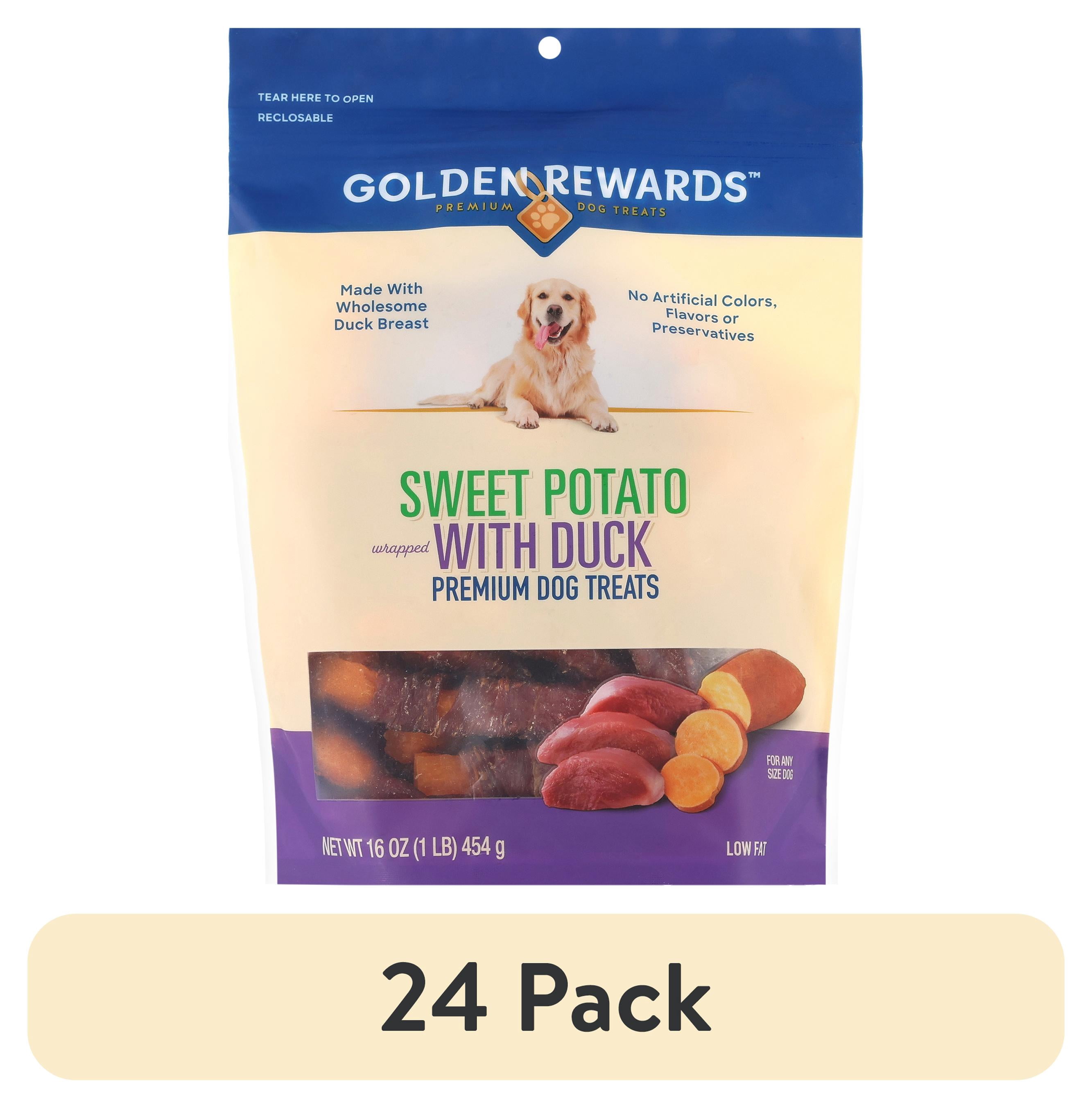 (24 pack) Golden Rewards Sweet Potato Wrapped with Duck Premium Treats for Dogs, 16 oz Bag