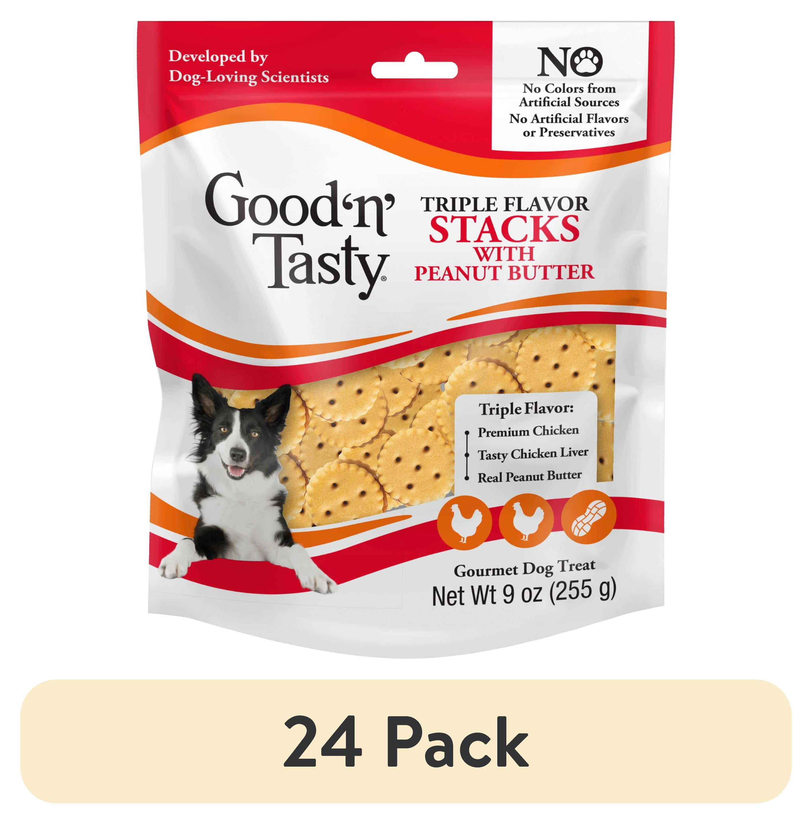 (24 pack) Good ‘n’ Tasty Triple Flavor Stacks, Treats for All Dogs with Chicken and Peanut Butter, 9 oz