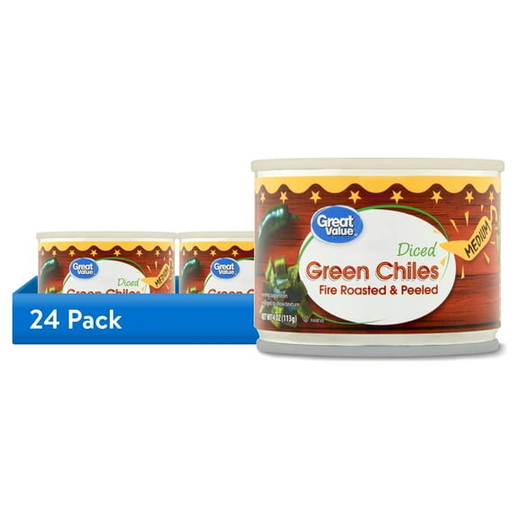 (24 pack) Great Value Canned Medium Diced Green Chiles, 4 oz