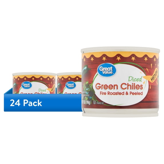 (24 pack) Great Value Canned Medium Diced Green Chiles, 7 oz