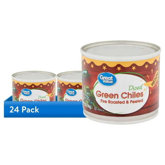 (24 pack) Great Value Canned Medium Diced Green Chiles, 7 oz