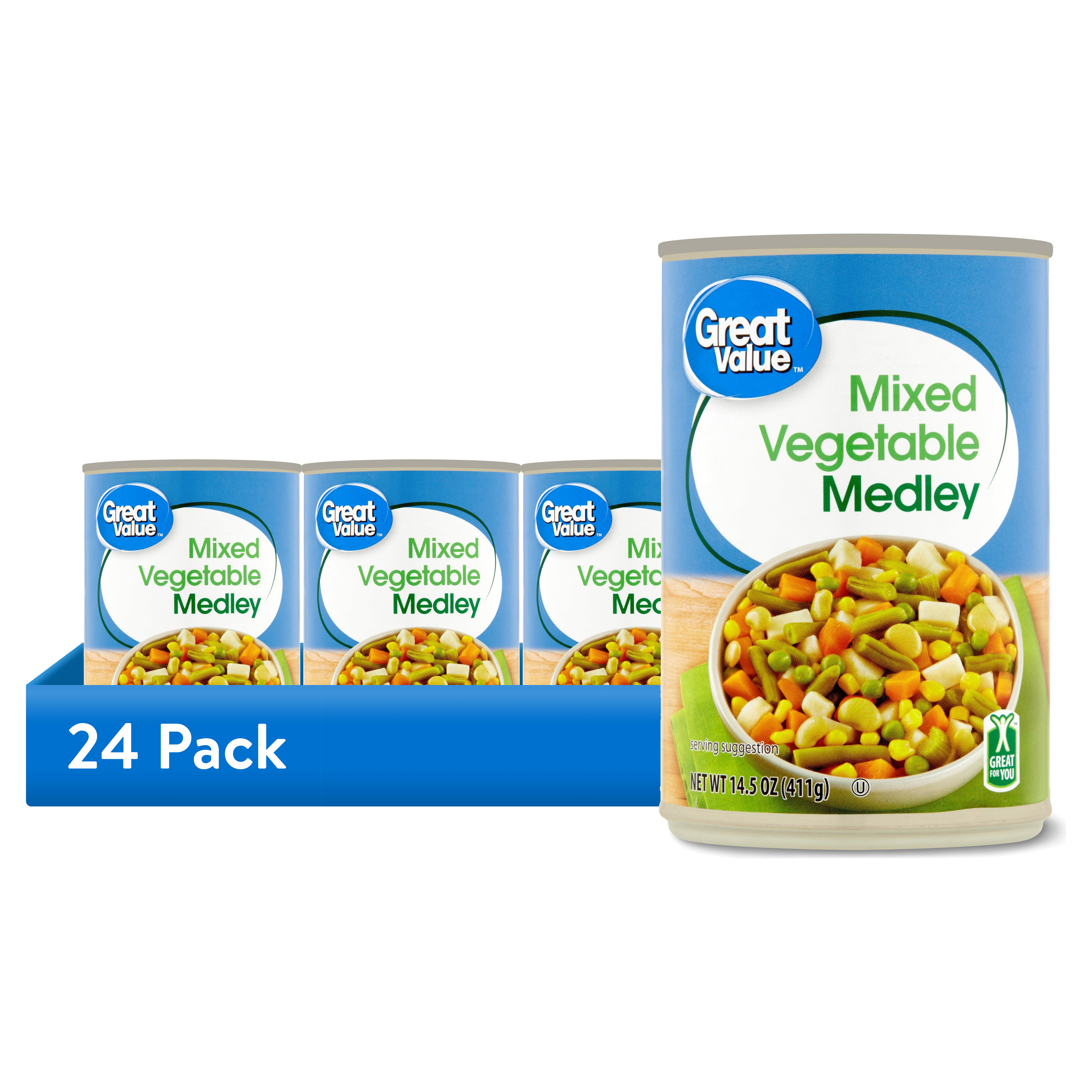 (24 pack) Great Value Mixed Vegetable Medley, Canned Mixed Vegetables, 14.5 oz Can