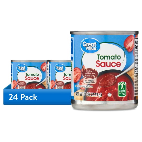 (24 pack) Great Value Tomato Sauce, 8 oz Can