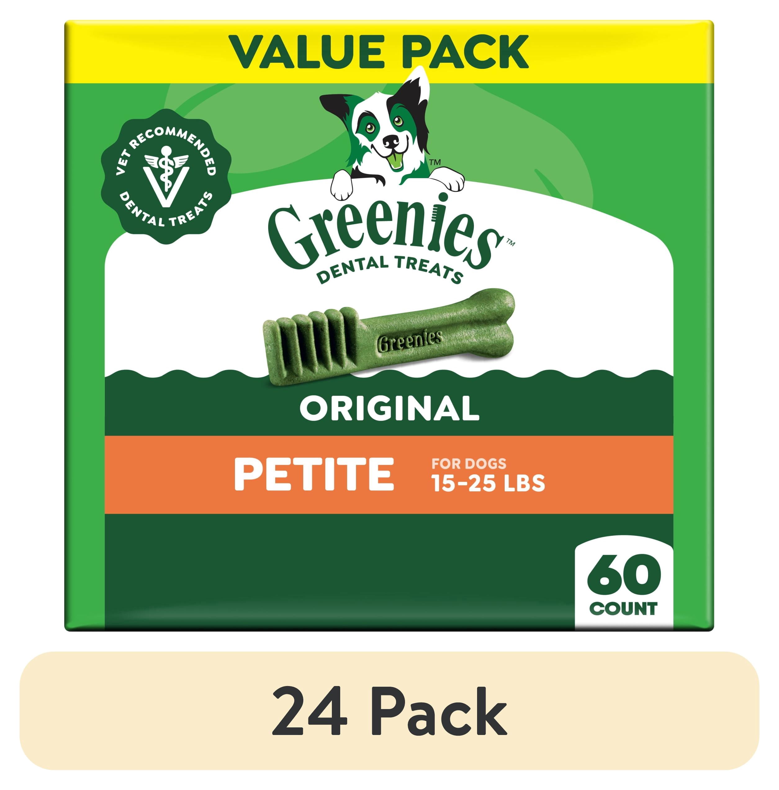 (24 pack) Greenies Original Flavor Adult Natural Dental Dog Treats Petite Size, 36 oz Pack (60 Count)