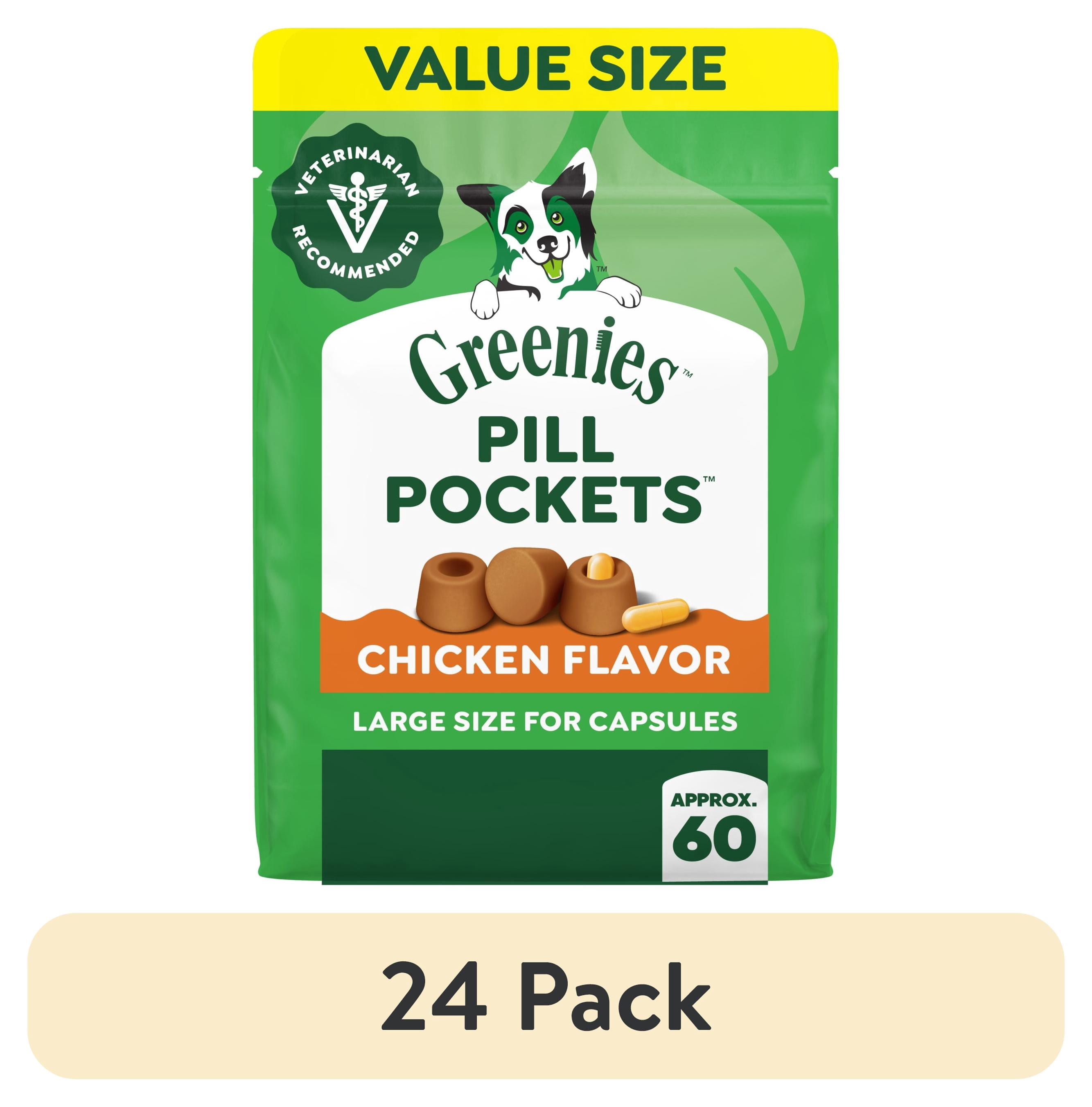 (24 pack) Greenies Pill Pockets for Dogs, Chicken Flavor, Large Size, Soft Dog Treats, 15.8 oz Pouch