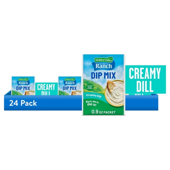 (24 pack) Hidden Valley Gluten Free Creamy Dill Ranch Dips Mix, 0.9 oz