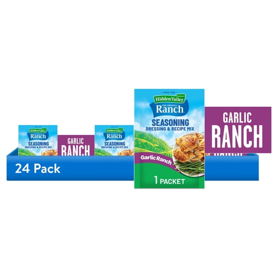 (24 pack) Hidden Valley Seasoning Garlic Ranch Dressing Mix, 1 oz Packet