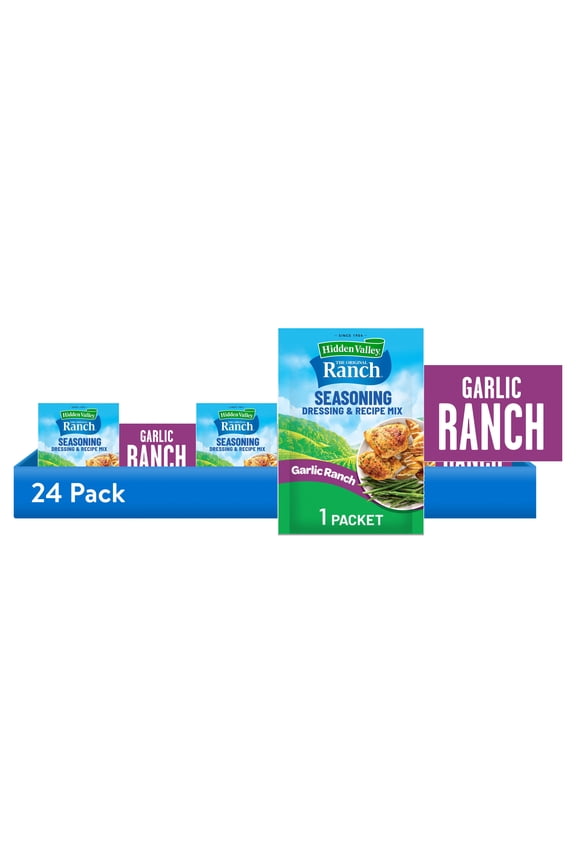 (24 pack) Hidden Valley Seasoning Garlic Ranch Dressing Mix, 1 oz Packet
