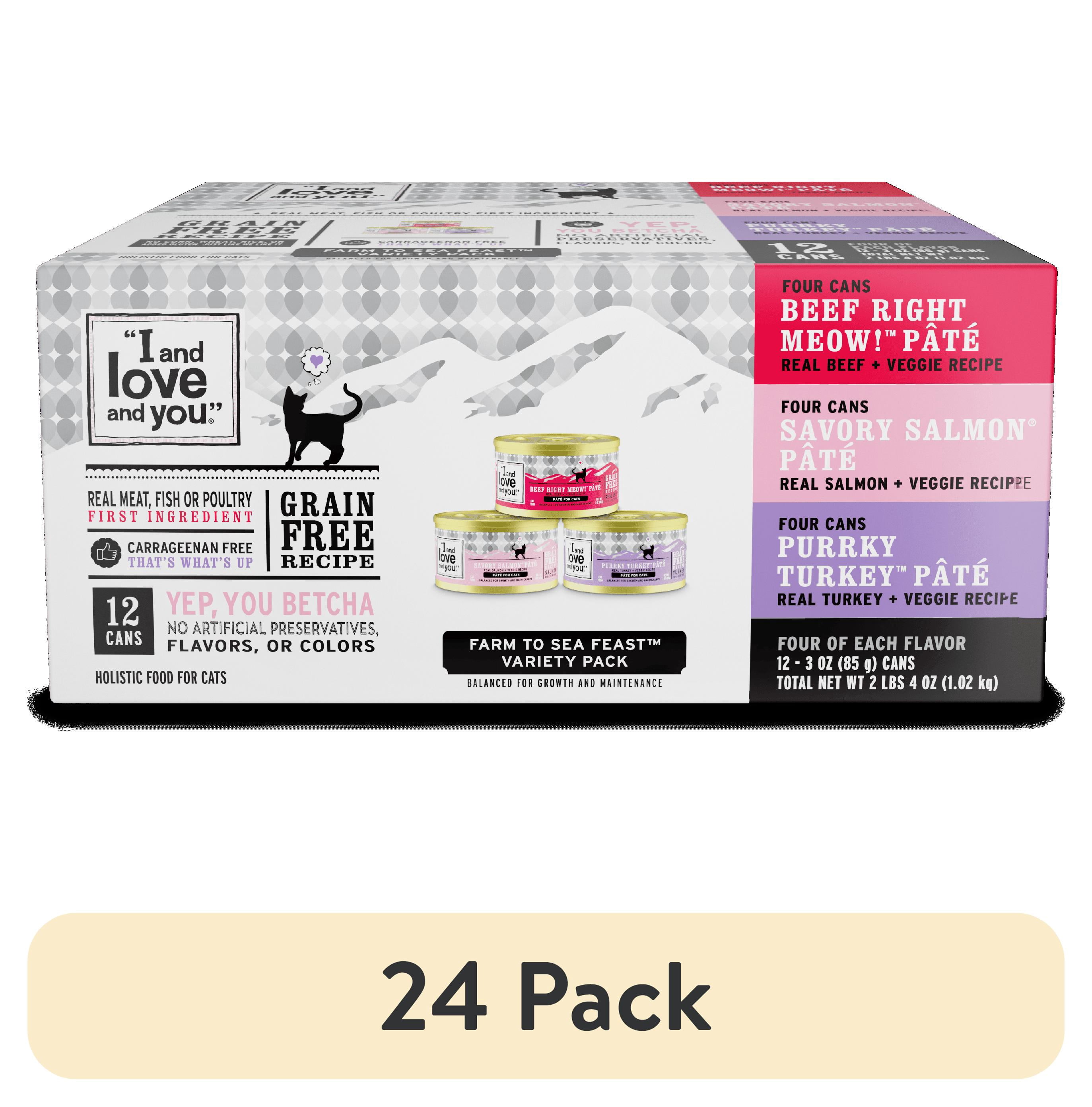 (24 pack) "I and love and you" Farm 2 Sea Cat Food, Variety Pack (Beef, Salmon, Turkey)
