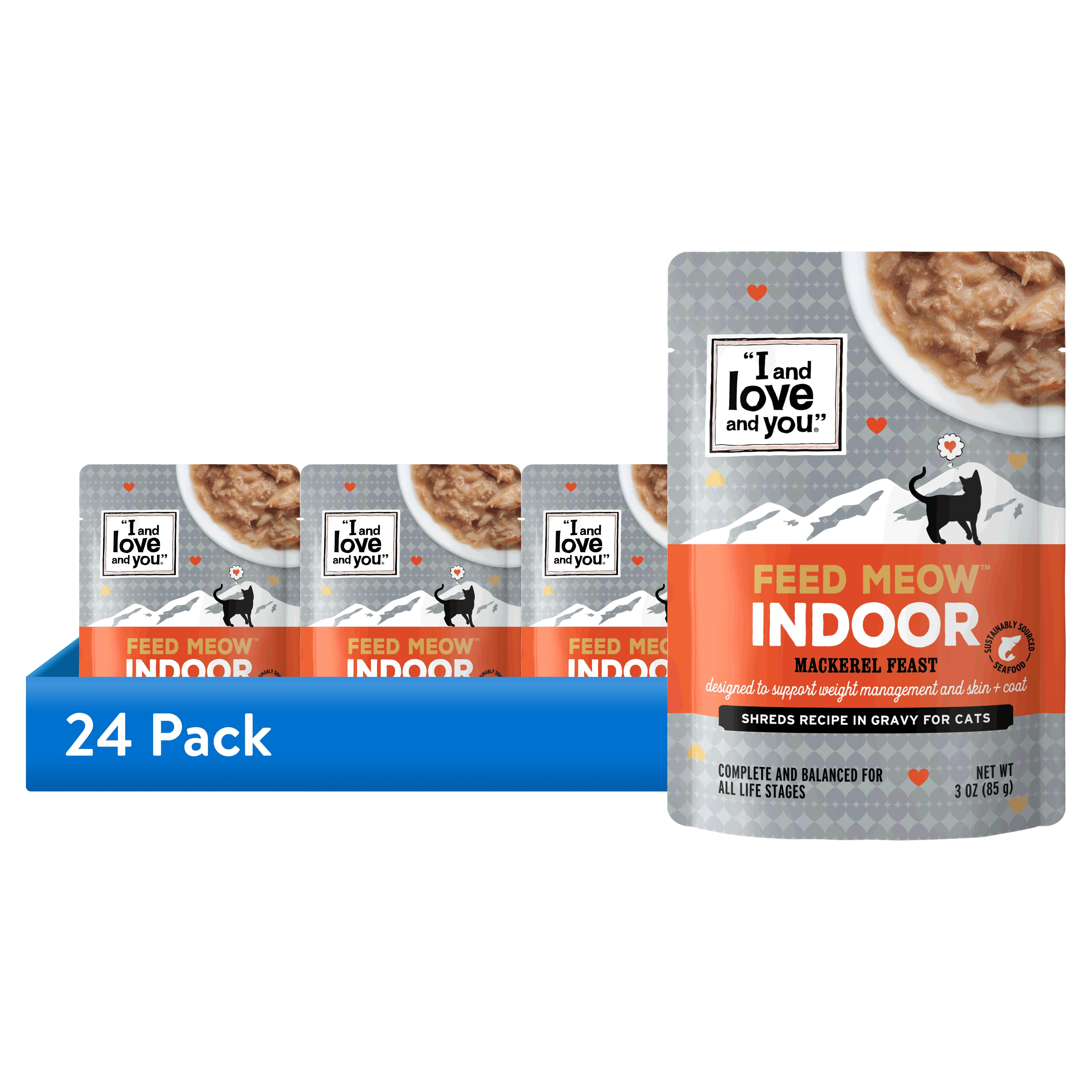 (24 pack) "I and love and you" Feed Meow Indoor Mackerel Feast 3oz pouch