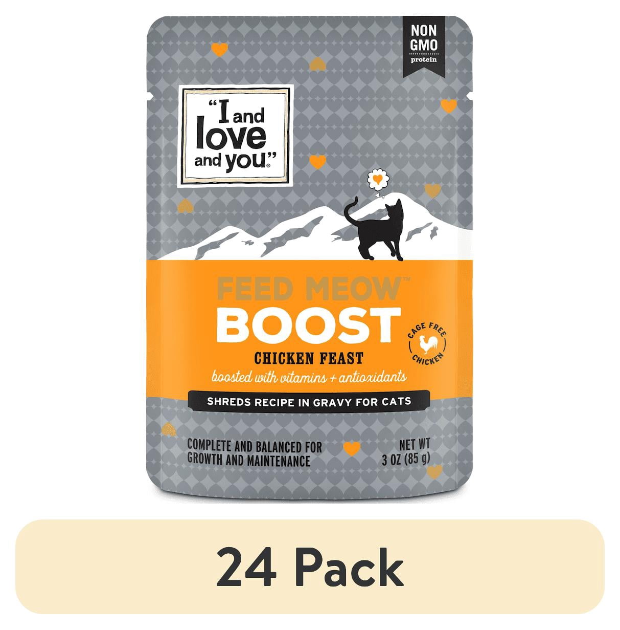 (24 pack) "I and love and you" Feed Meow Wet Cat Food, Boost Formula with Chicken, Vitamins and Antioxidants, Grain Free, No Fillers, 3 oz. Pouch