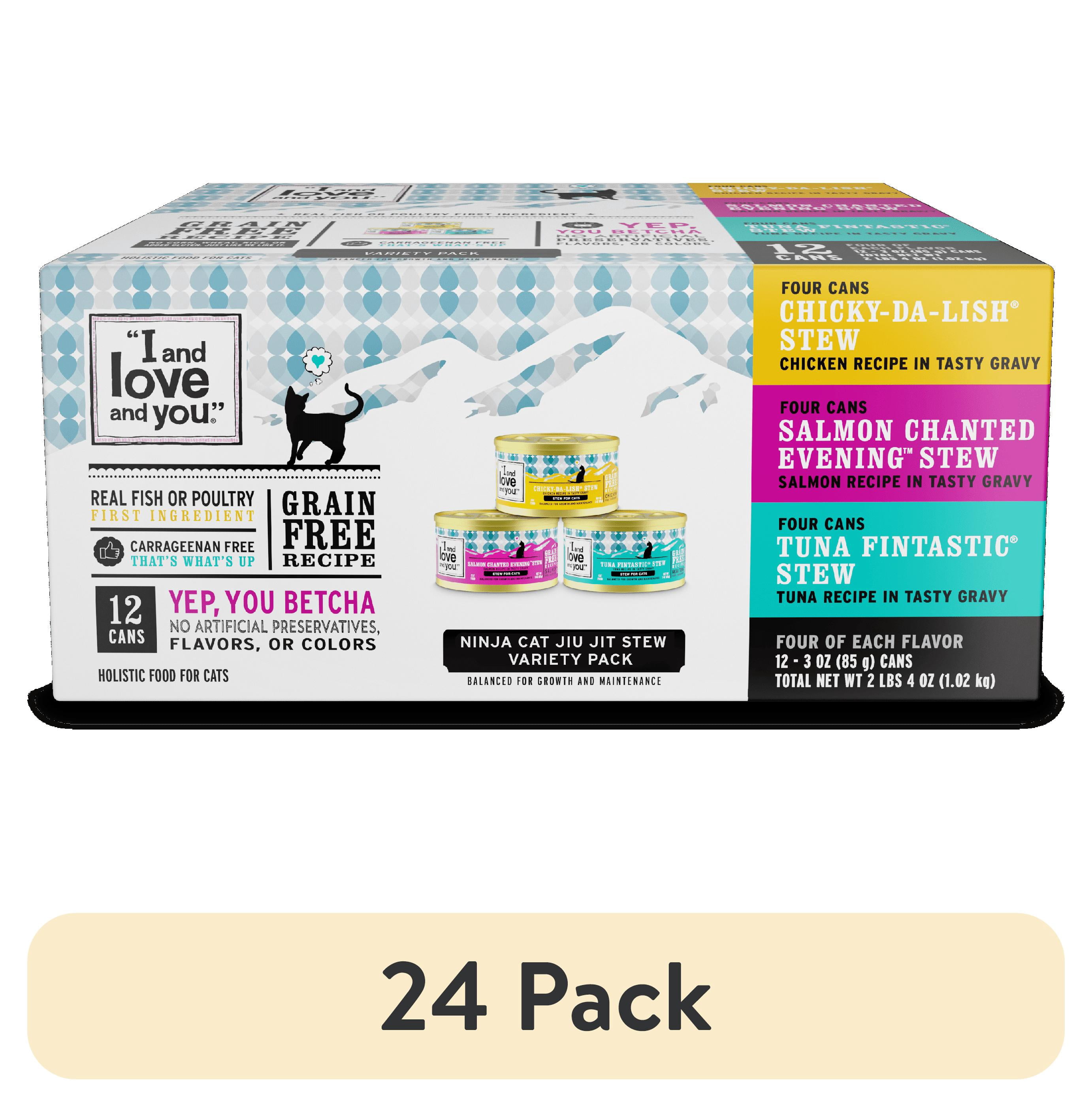(24 pack) "I and love and you" Wet Cat Food Variety Pack; Chicky-Da-Lish, Salmon Chanted Evening, Tuna Fintastic