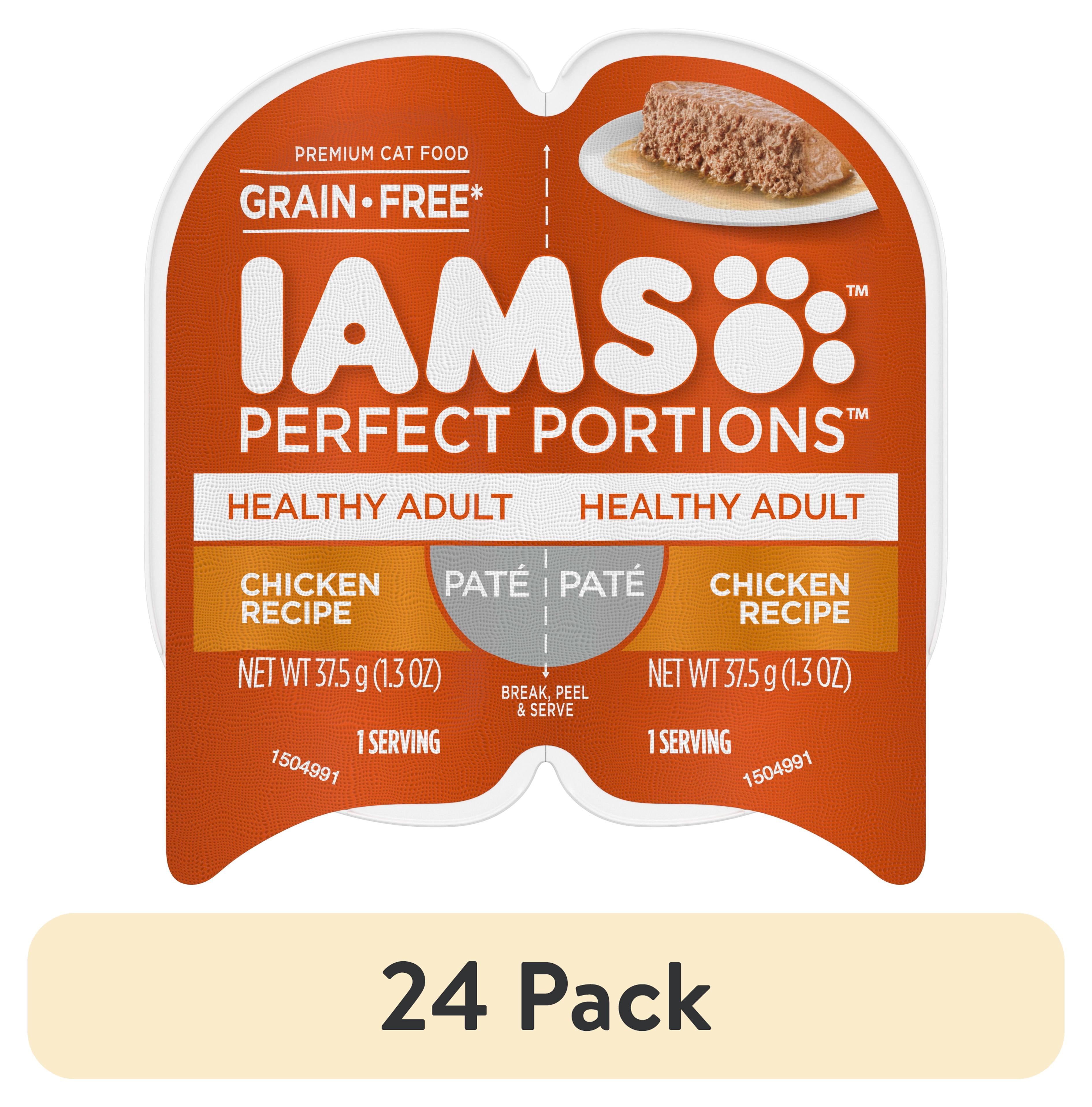 (24 pack) IAMS PERFECT PORTIONS Healthy Adult Grain Free Wet Cat Food Pat©, Chicken Recipe, 2.6 oz. Easy Peel Twin-Pack Tray