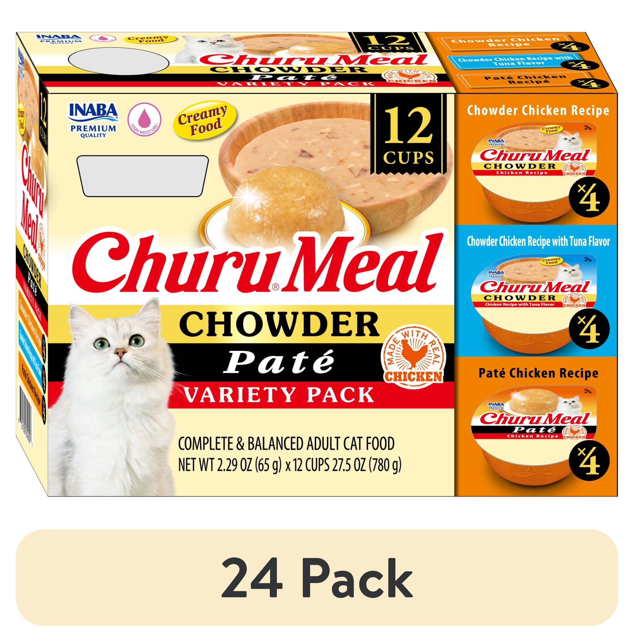 (24 pack) INABA Churu Meal Chowder Adult Wet Cat Food, 2.29 oz cup, 12-Count, Chowder & Pate Variety Pack