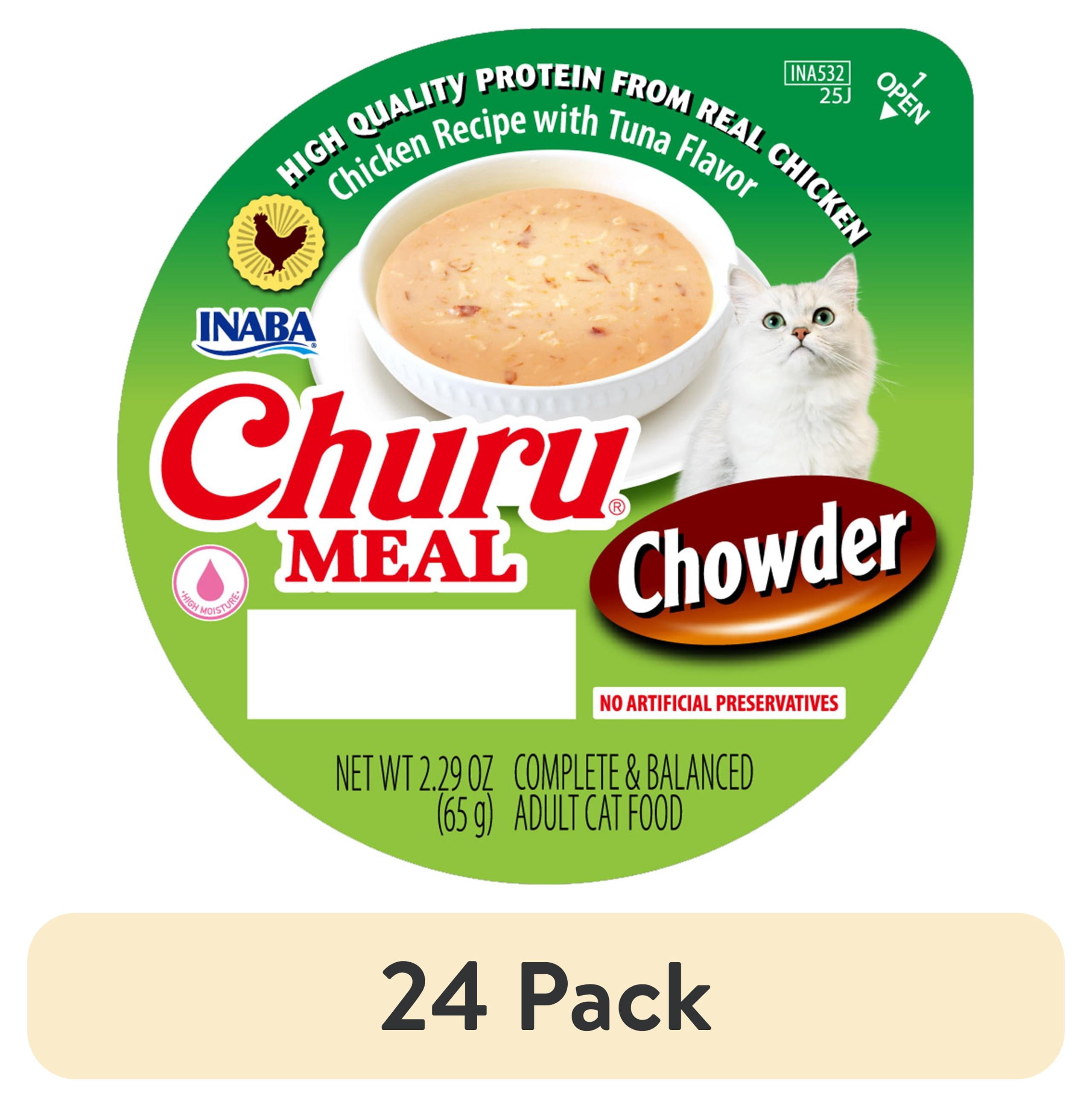 (24 pack) INABA Churu Meal Chowder Adult Wet Cat Food, 2.29 oz cup, Chicken Recipe with Tuna Flavor