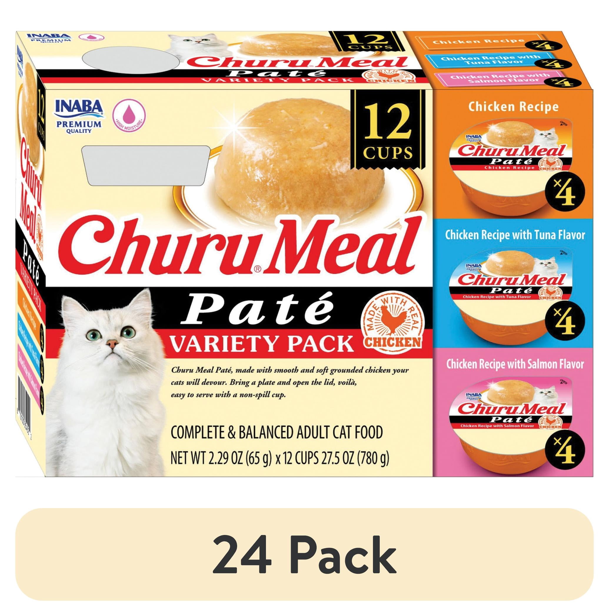 (24 pack) INABA Churu Meal Paté Adult Wet Cat Food, 2.29 oz cup, 12-count, Chicken Variety Pack