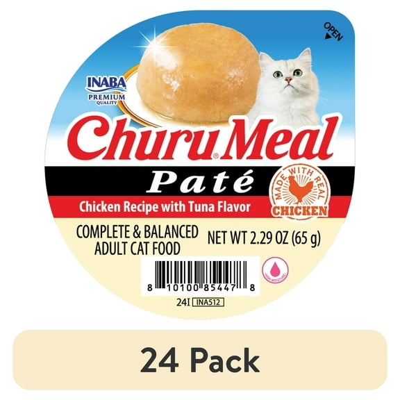 (24 pack) INABA Churu Meal Paté Adult Wet Cat Food, 2.29 oz cup, Chicken Recipe with Tuna Flavor