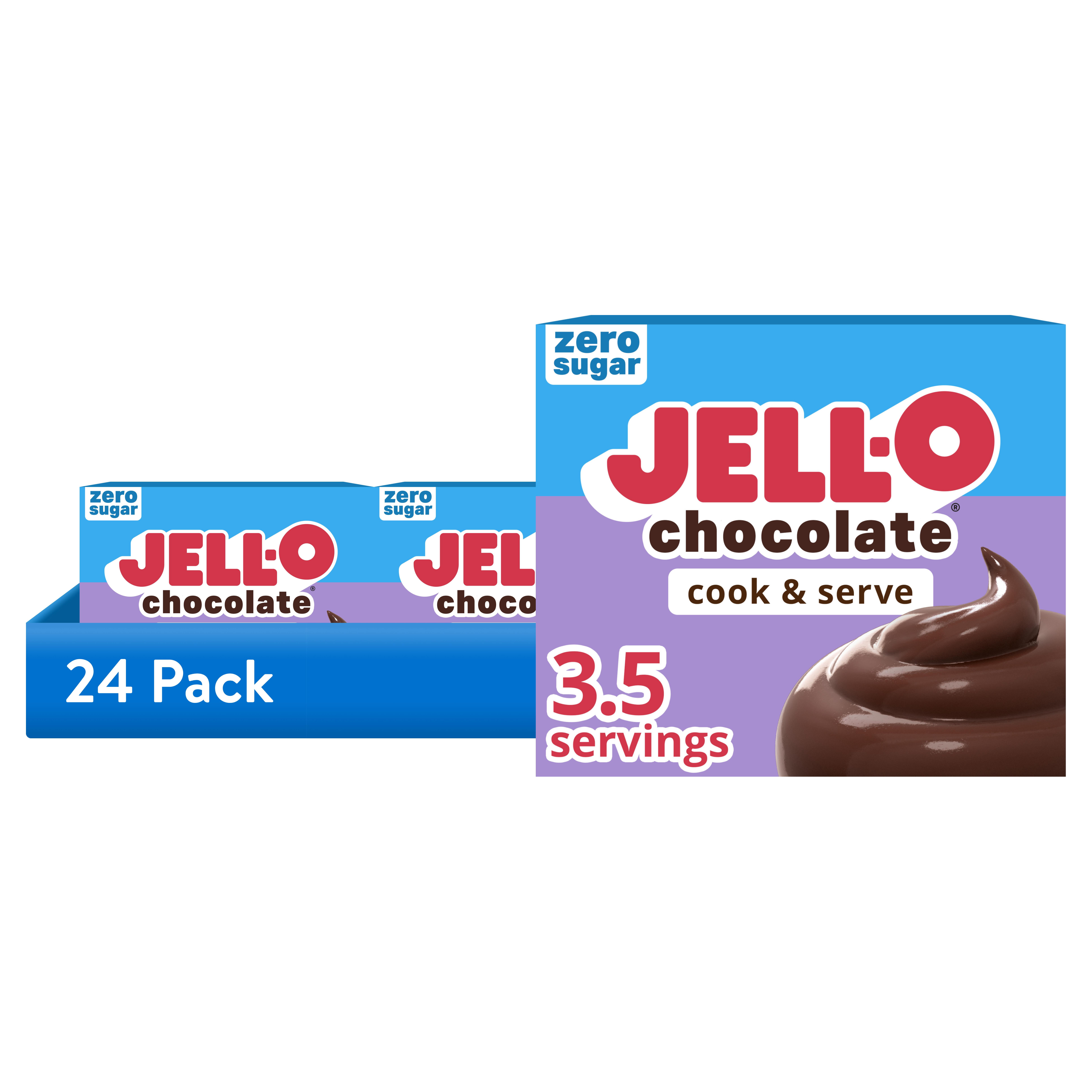24 pack) Jell-O Chocolate Flavor Zero Sugar Cook & Serve Reduced