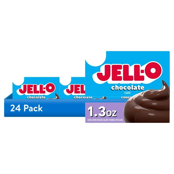 (24 pack) Jell-O Chocolate Flavor Zero Sugar Cook & Serve Reduced Calorie Pudding & Pie Filling Mix, 1.3 oz Box